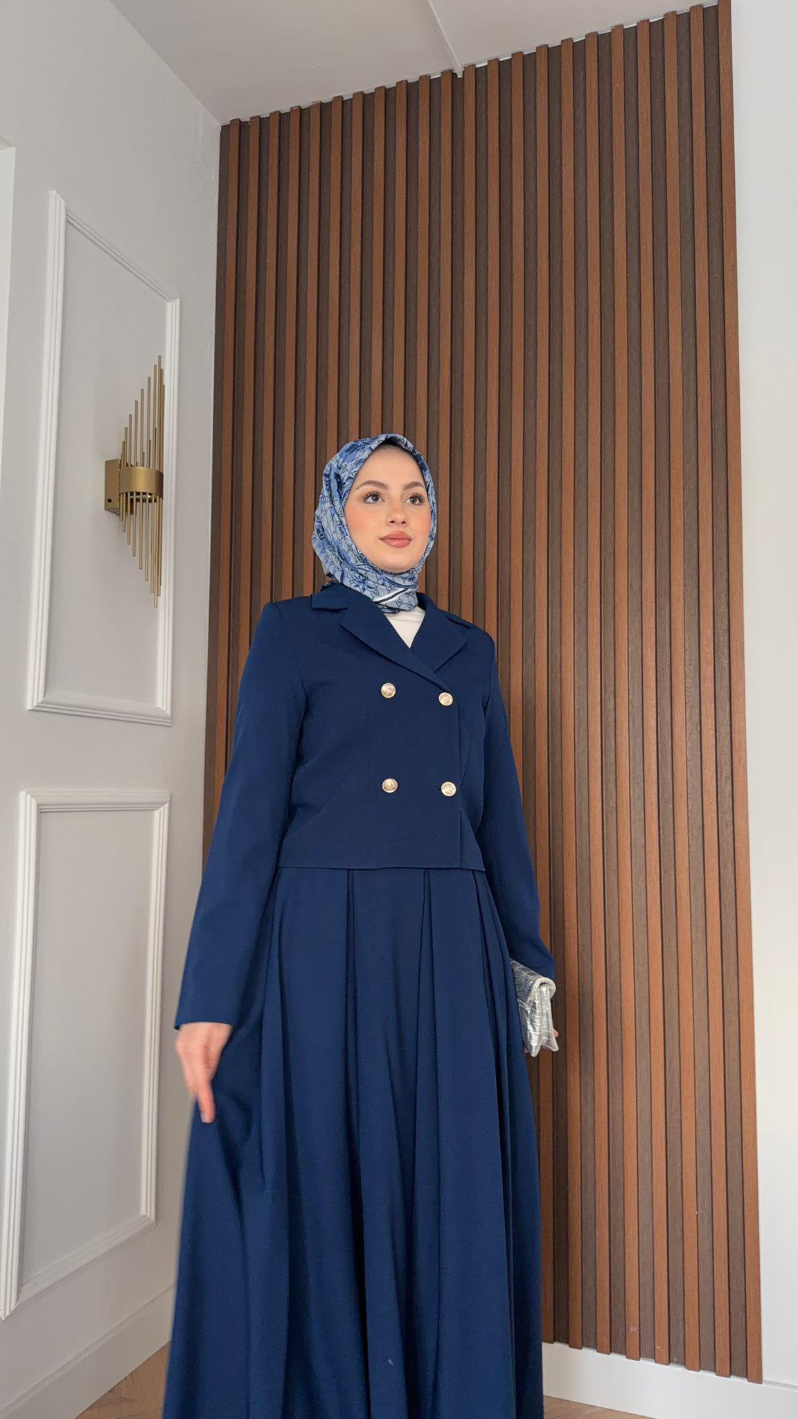 Dubai Crepe Skirt Set Navy
