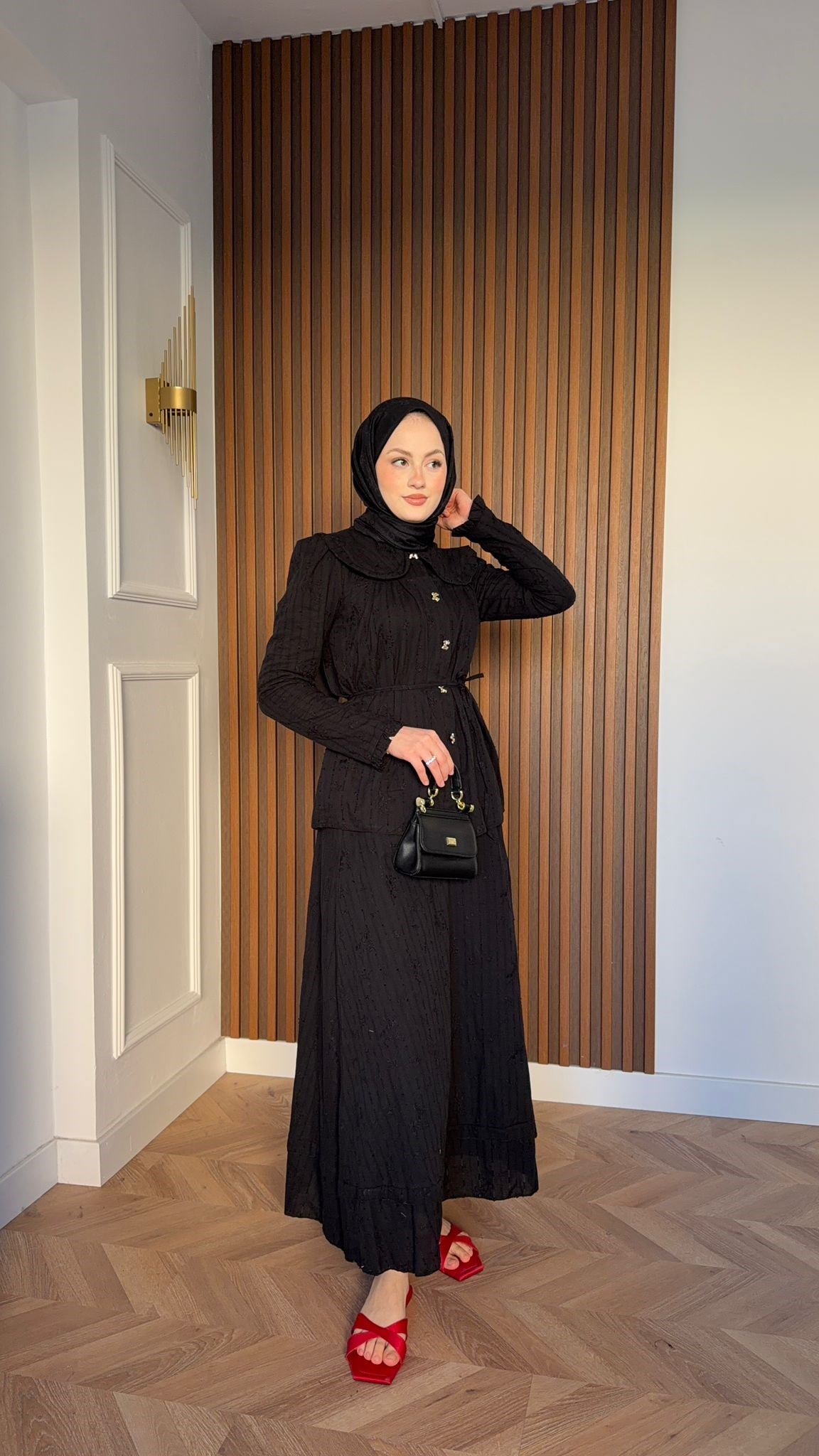 MEYSADESIGN SKIRT SETS Eloise Dantelli Yakalı Etekli Takım Siyah