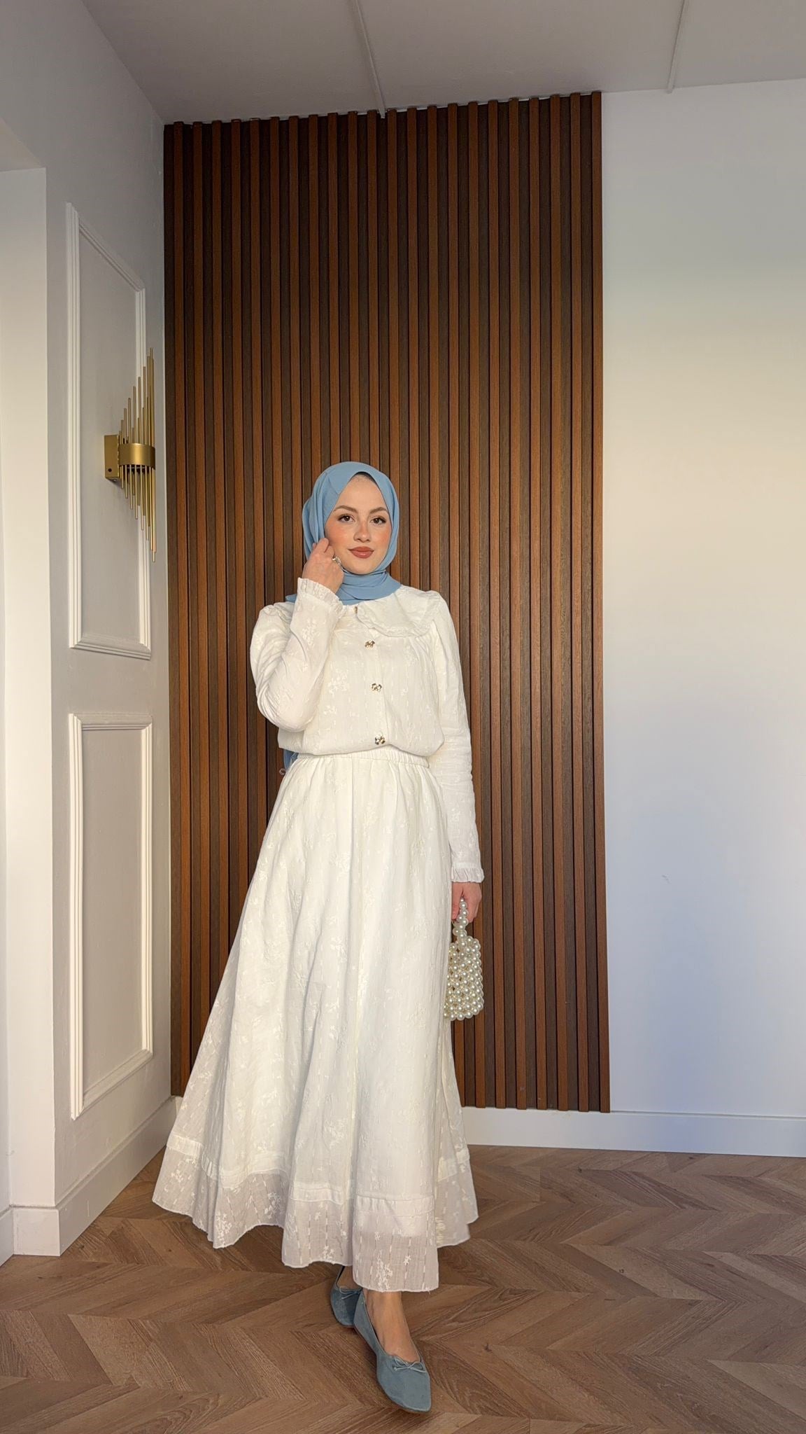 MEYSADESIGN SKIRT SETS Eloise Dantelli Yakalı Etekli Takım Beyaz