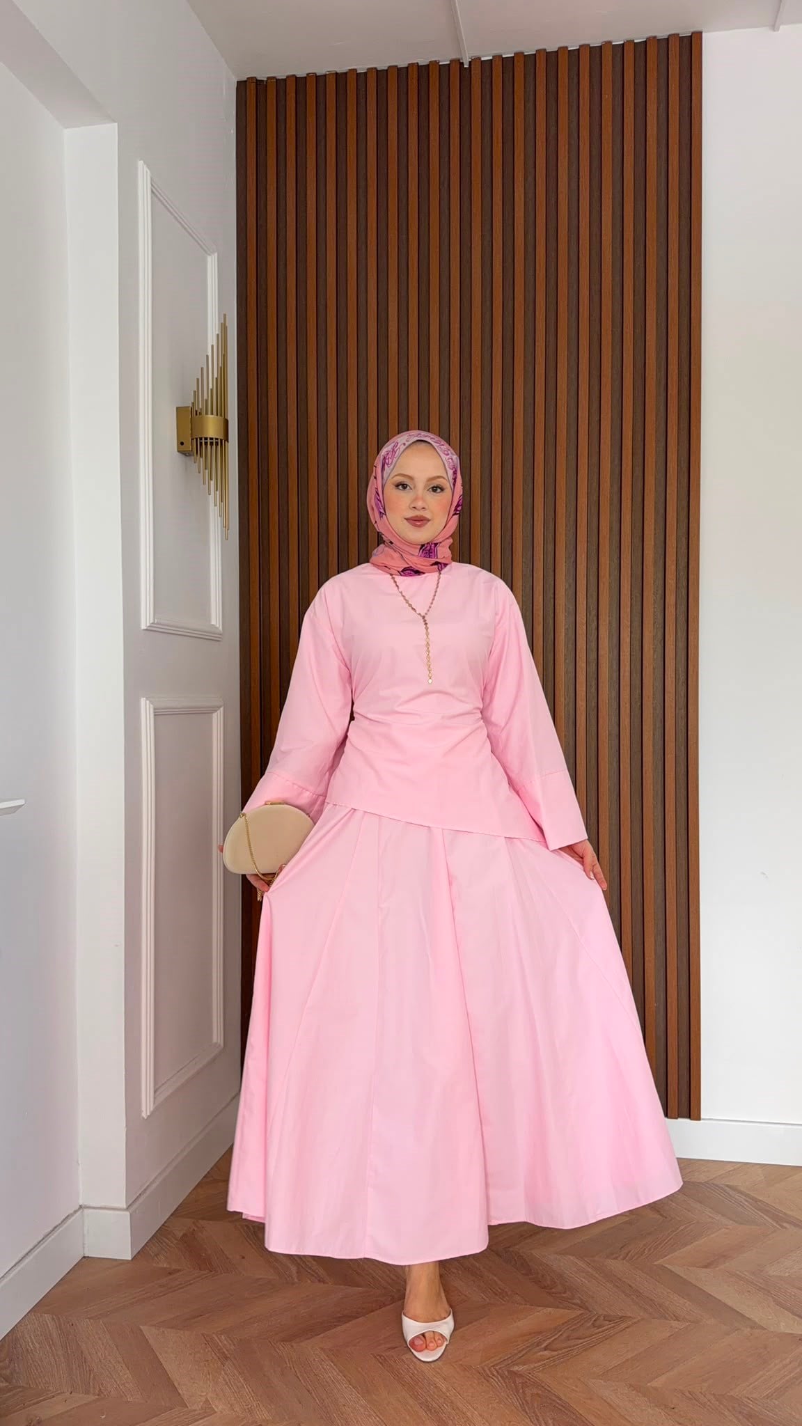 MEYSADESIGN ETEK TAKIM Hawai Asimetrik Etekli Takım Pembe