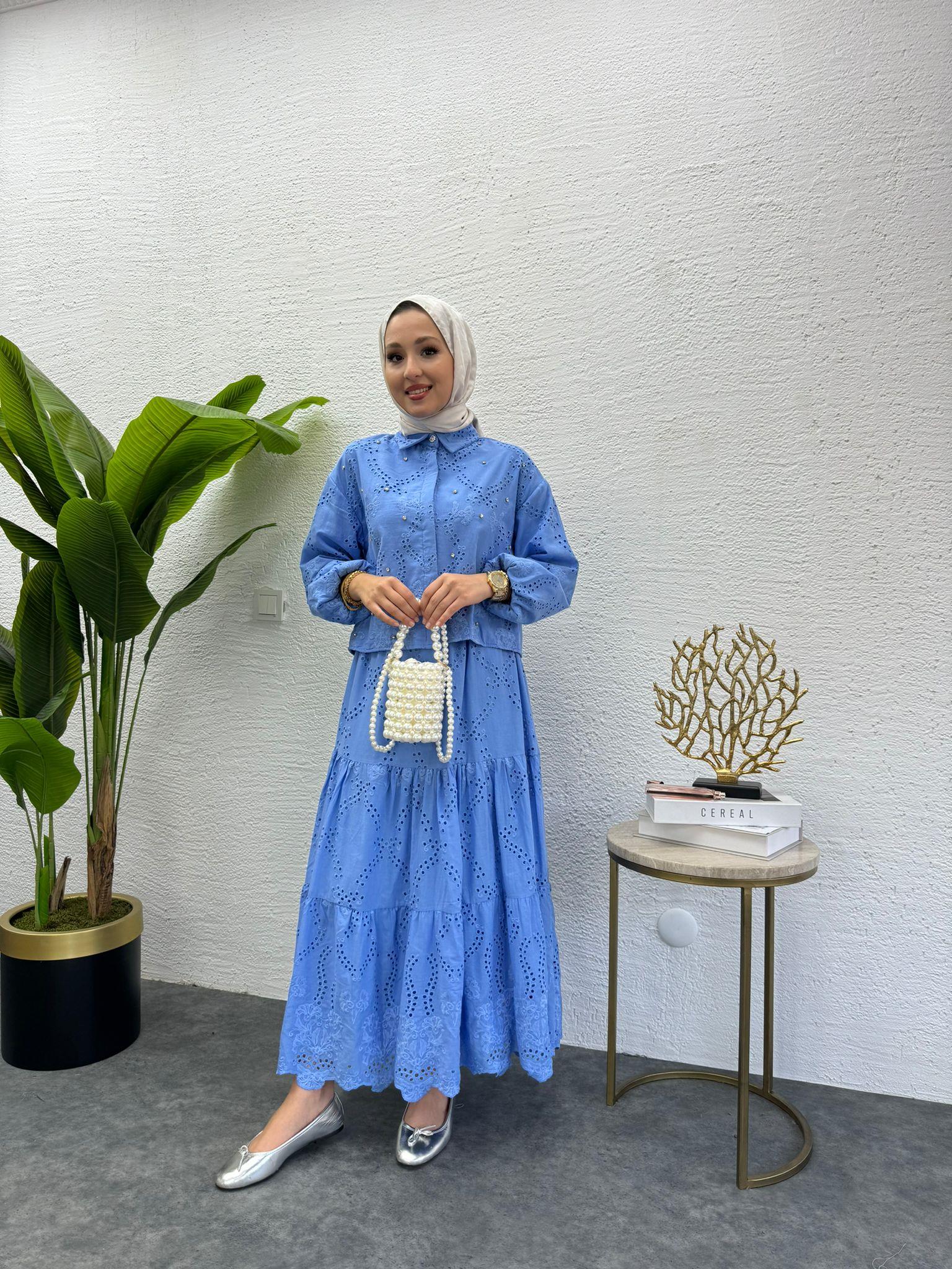 MEYSADESIGN ETEK TAKIM İşlemeli Fisto Etekli Takım Mavi