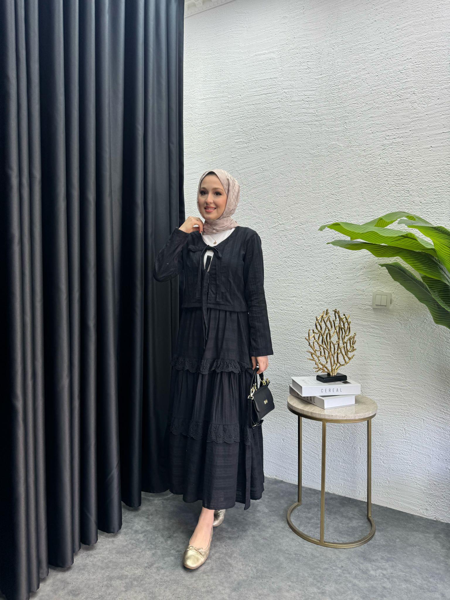 Tiered Lace Skirt Set Black