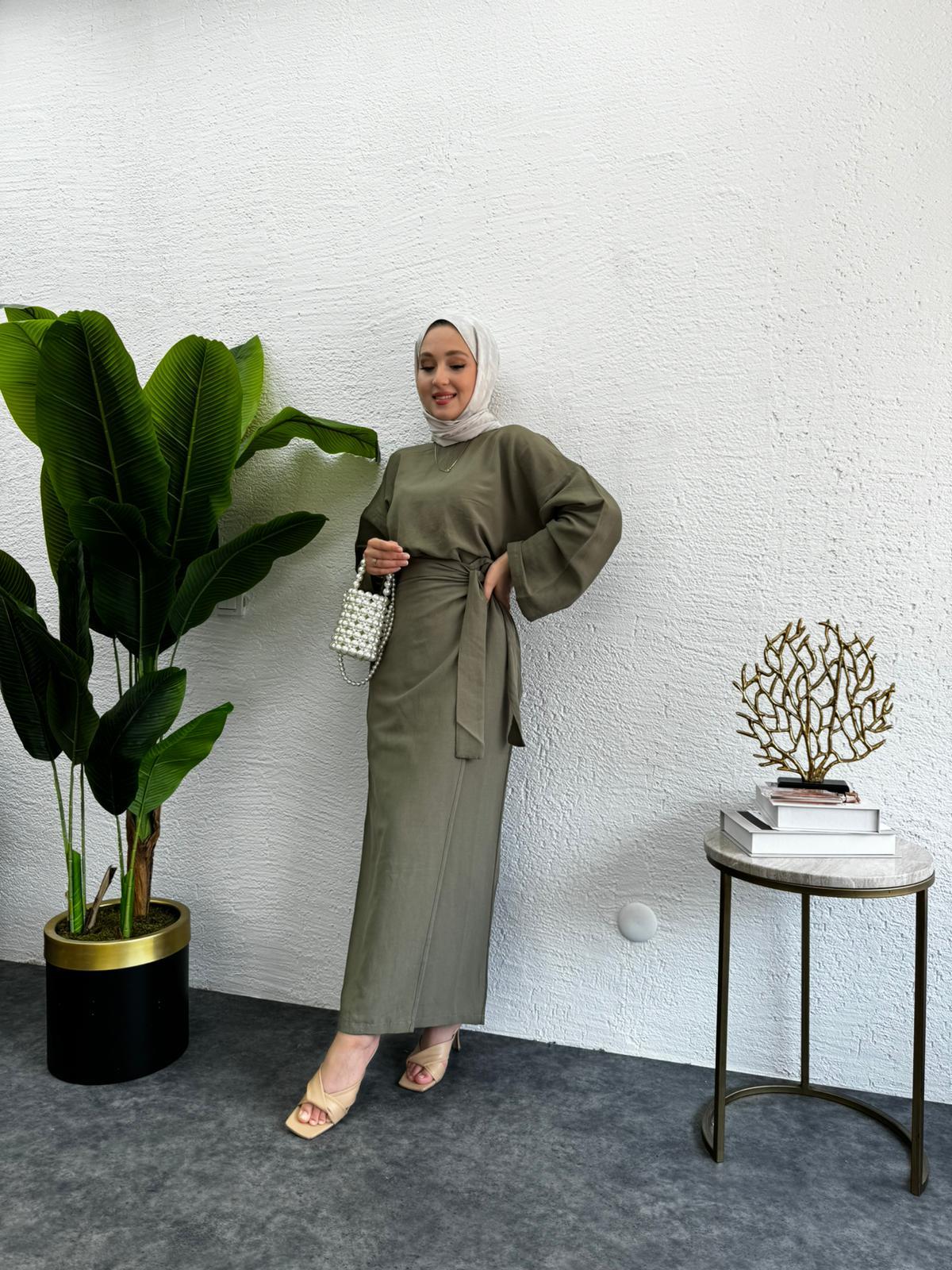 MEYSADESIGN ETEK TAKIM Keten Bağlamalı Etekli Takım Haki