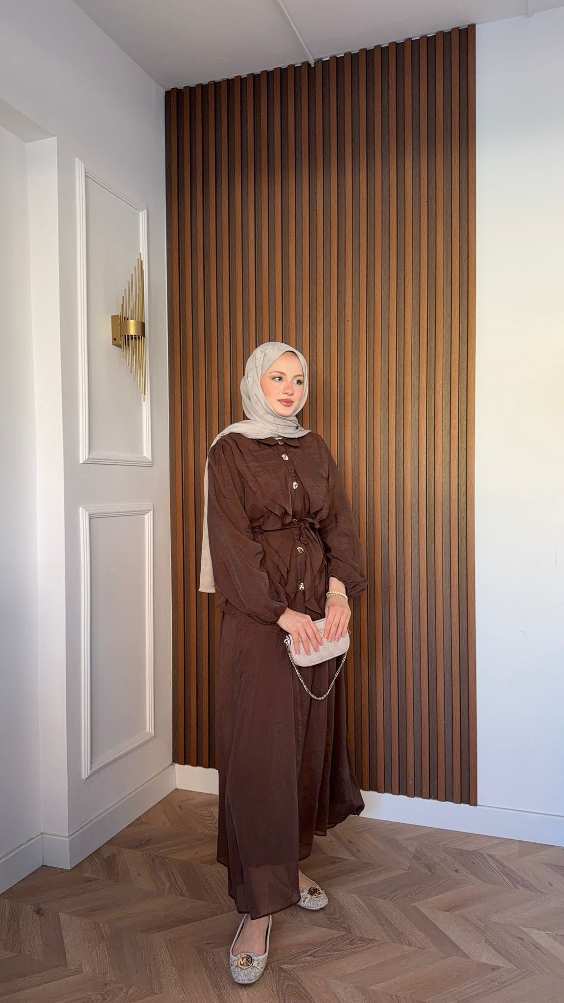 MEYSADESIGN ETEK TAKIM Nursu Fırfırlı Etekli Takım Acı Kahve