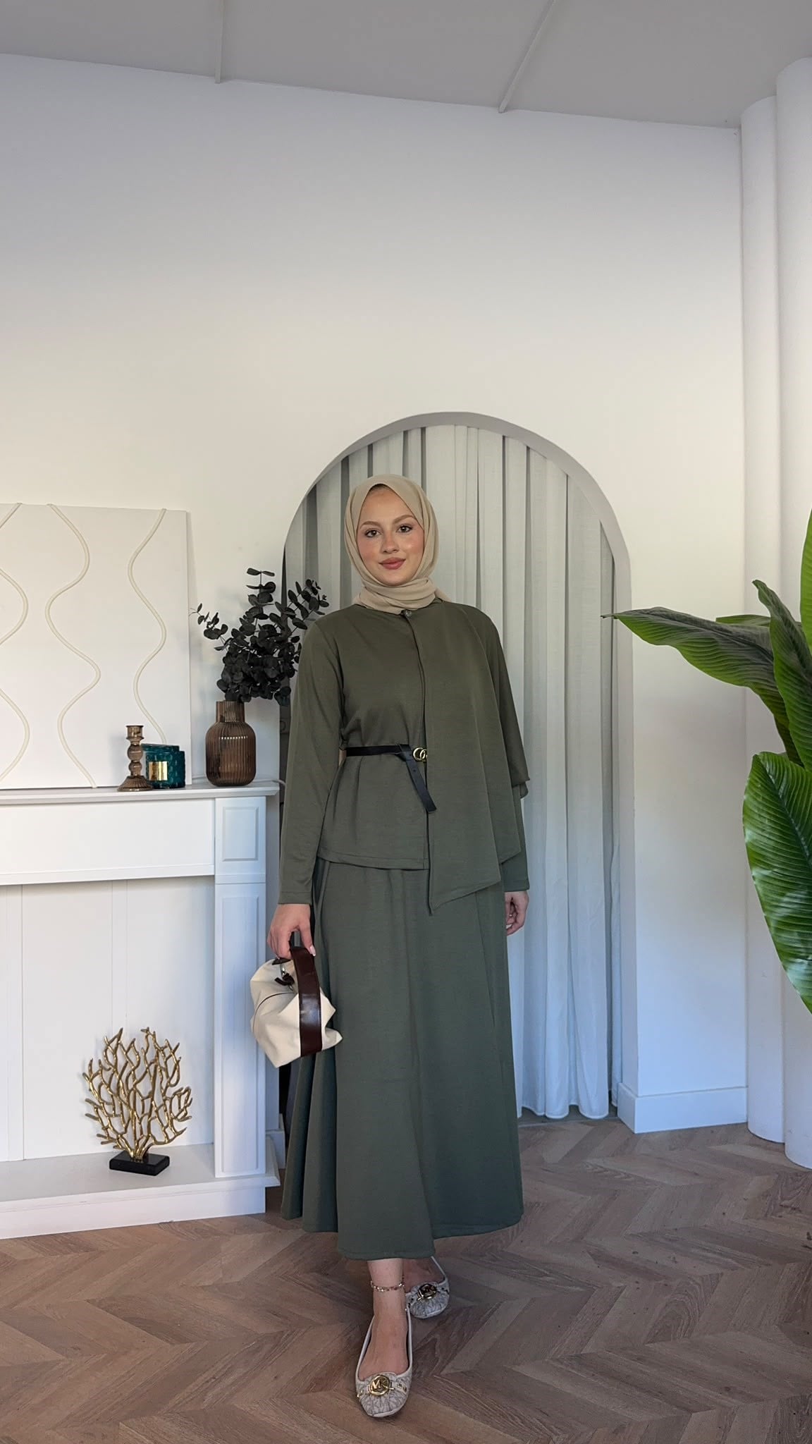 MEYSADESIGN ETEK TAKIM Omuzdan Şallı Oysh Etekli Takım Haki
