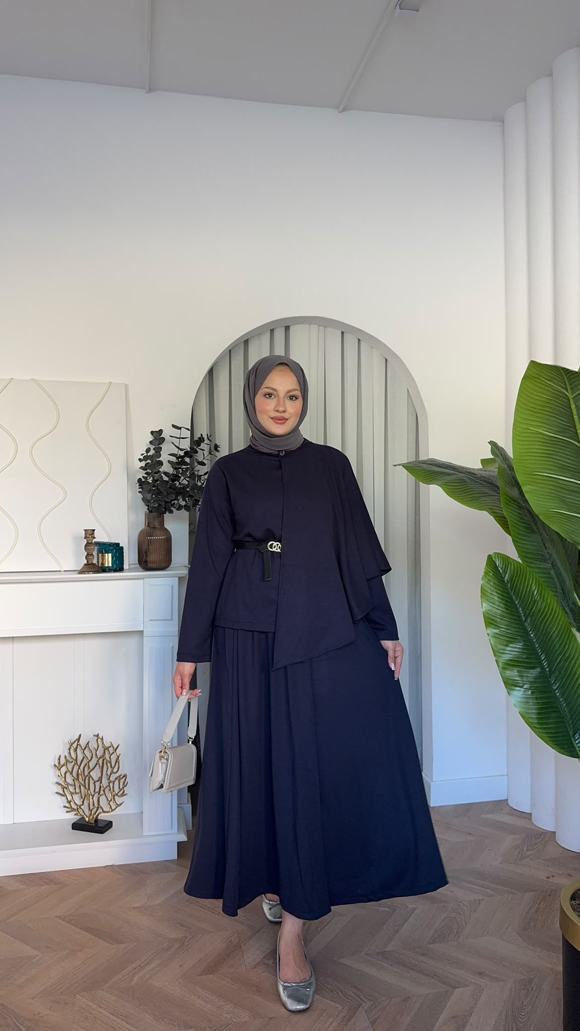 MEYSADESIGN ETEK TAKIM Omuzdan Şallı Oysh Etekli Takım Lacivert