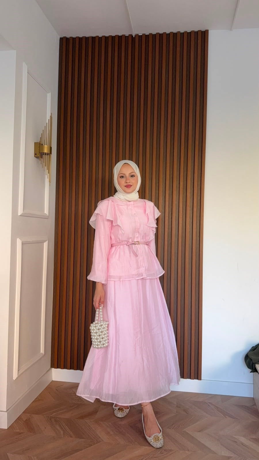 MEYSADESIGN ETEK TAKIM Omzu Volanlı Tül Etekli Takım Pembe