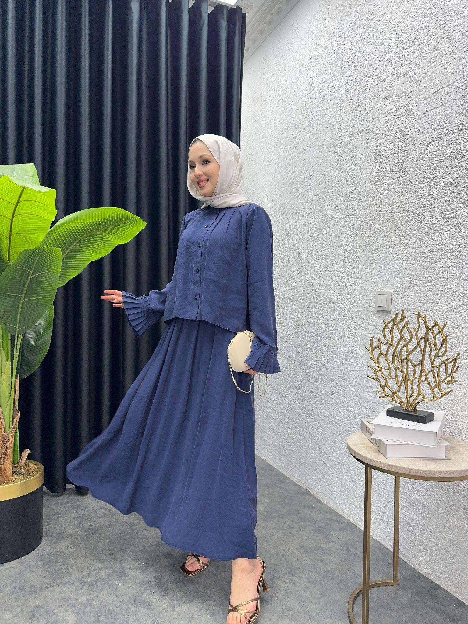 MEYSADESIGN ETEK TAKIM Pilise Detaylı Modal Etekli Takım Lacivert
