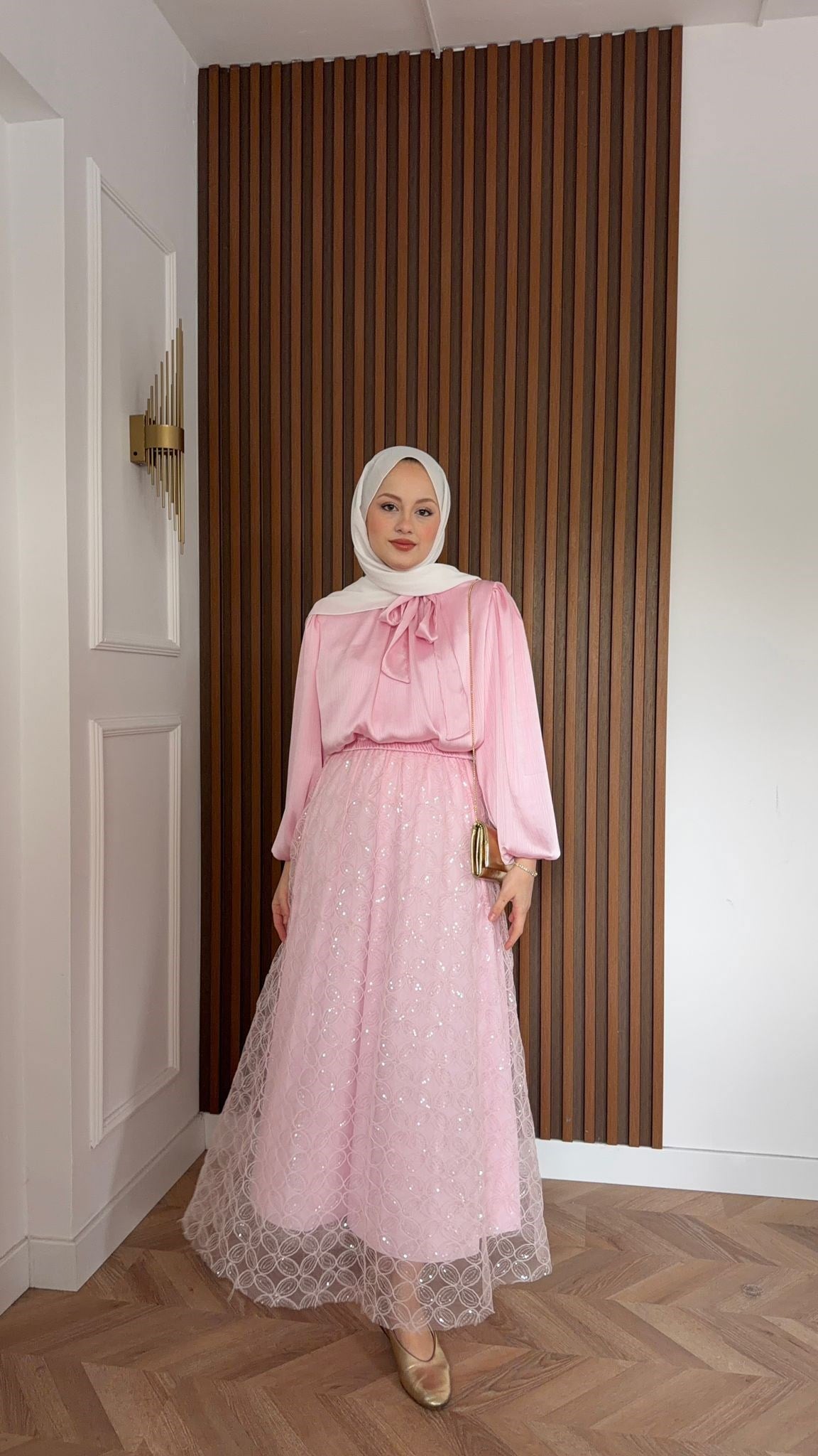 MEYSADESIGN ETEK TAKIM Wolla Pul Payetli Etekli Takım Pembe Çiçekli