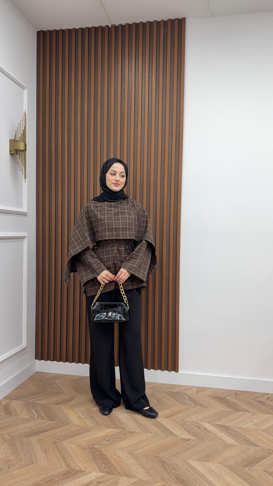 Scarf Plaid Shirt Brown