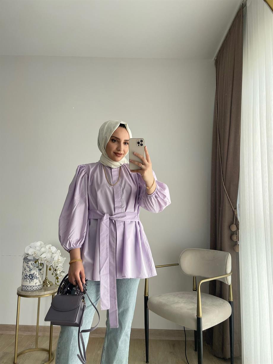 Balon Kol Bağlamalı Gömlek Lila Meysadesign | En Trend Kadın Giyim Mağazası  | Yeni Sezonda Modern Güçlü ve Minimal - Bu Aya Özel Fiyatlar