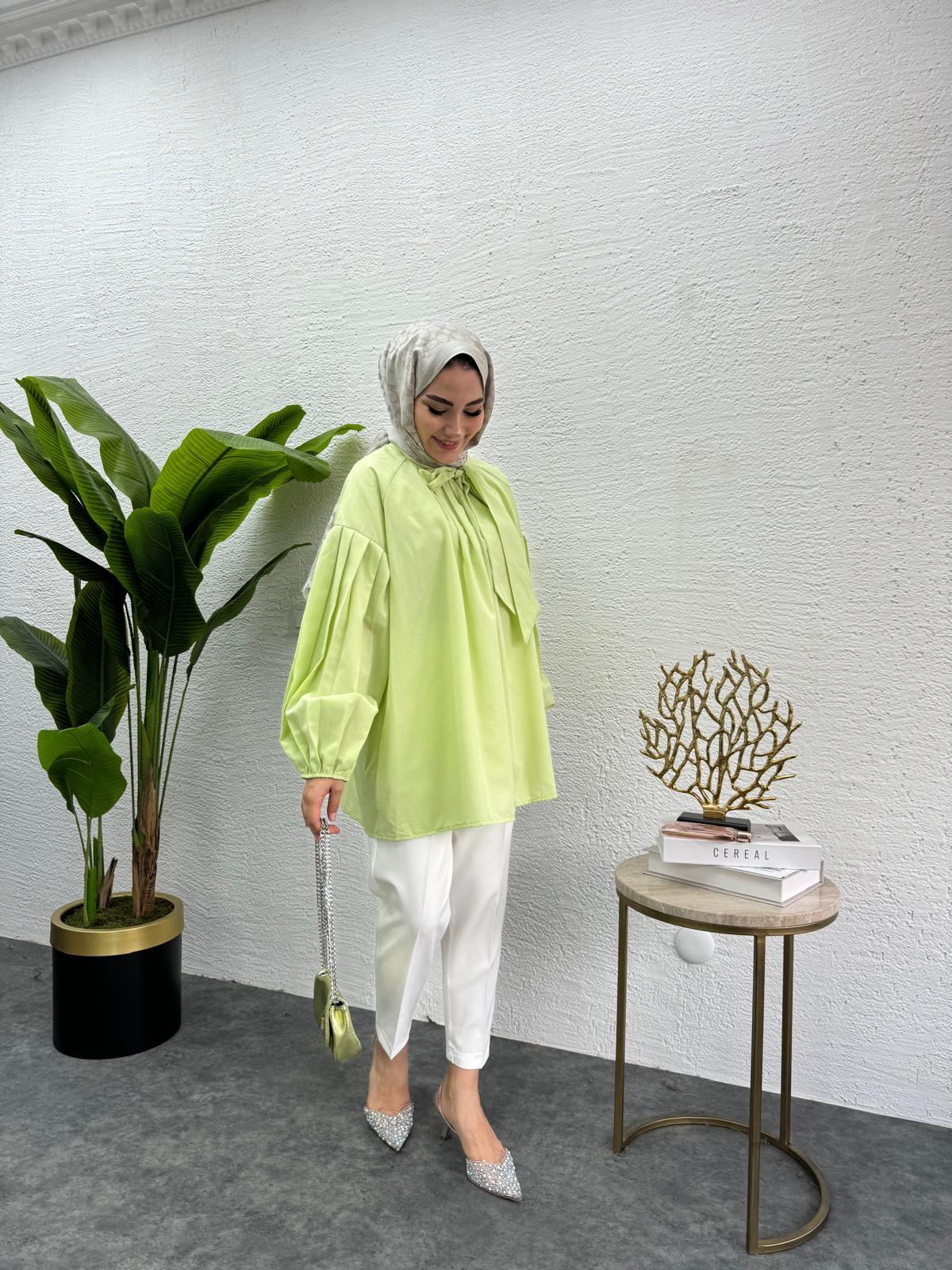 MEYSADESIGN GÖMLEK Fiyonklu Poplin Gömlek Yeşil