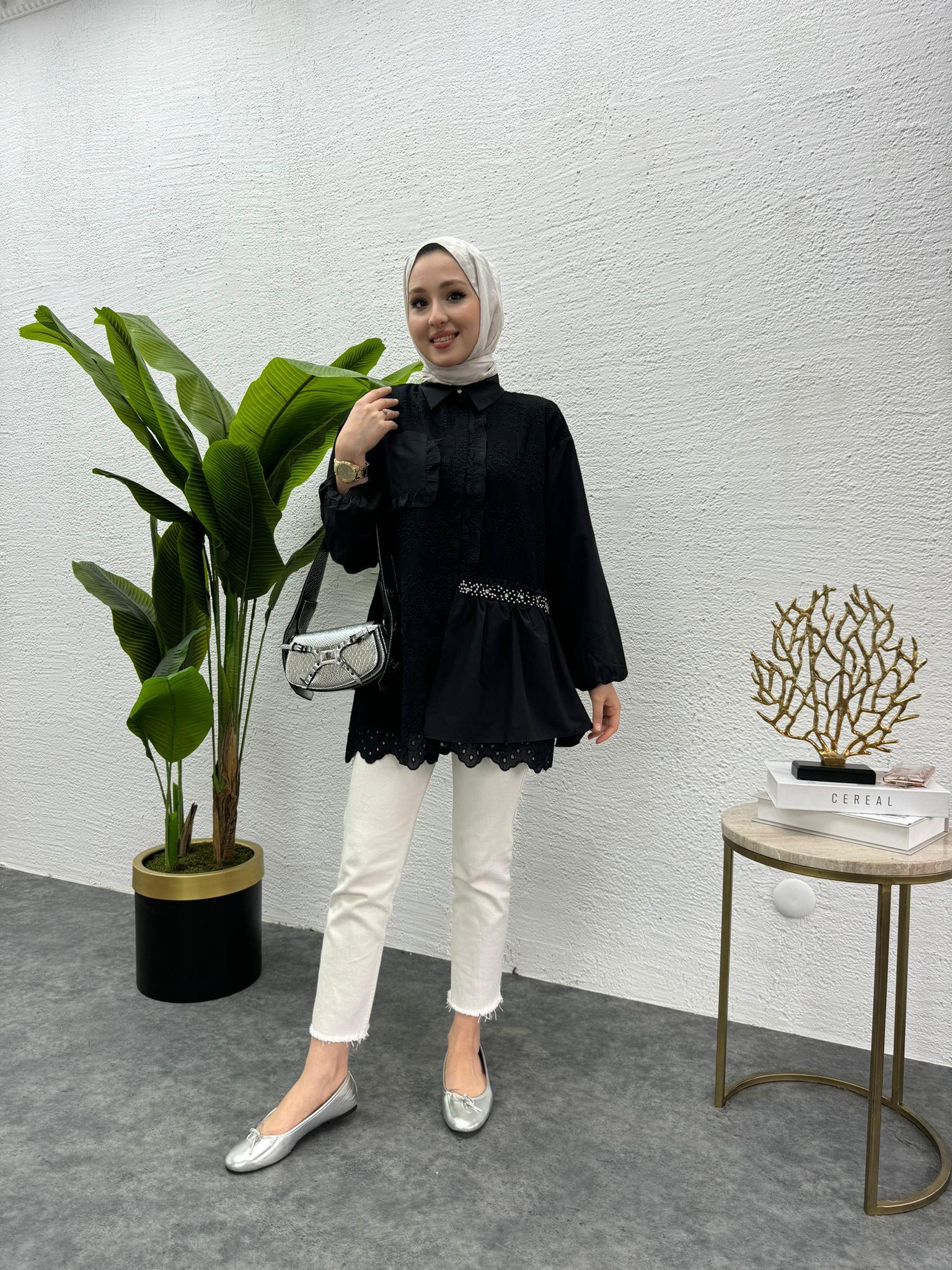 MEYSADESIGN GÖMLEK Taşlı Fisto Gömlek Siyah