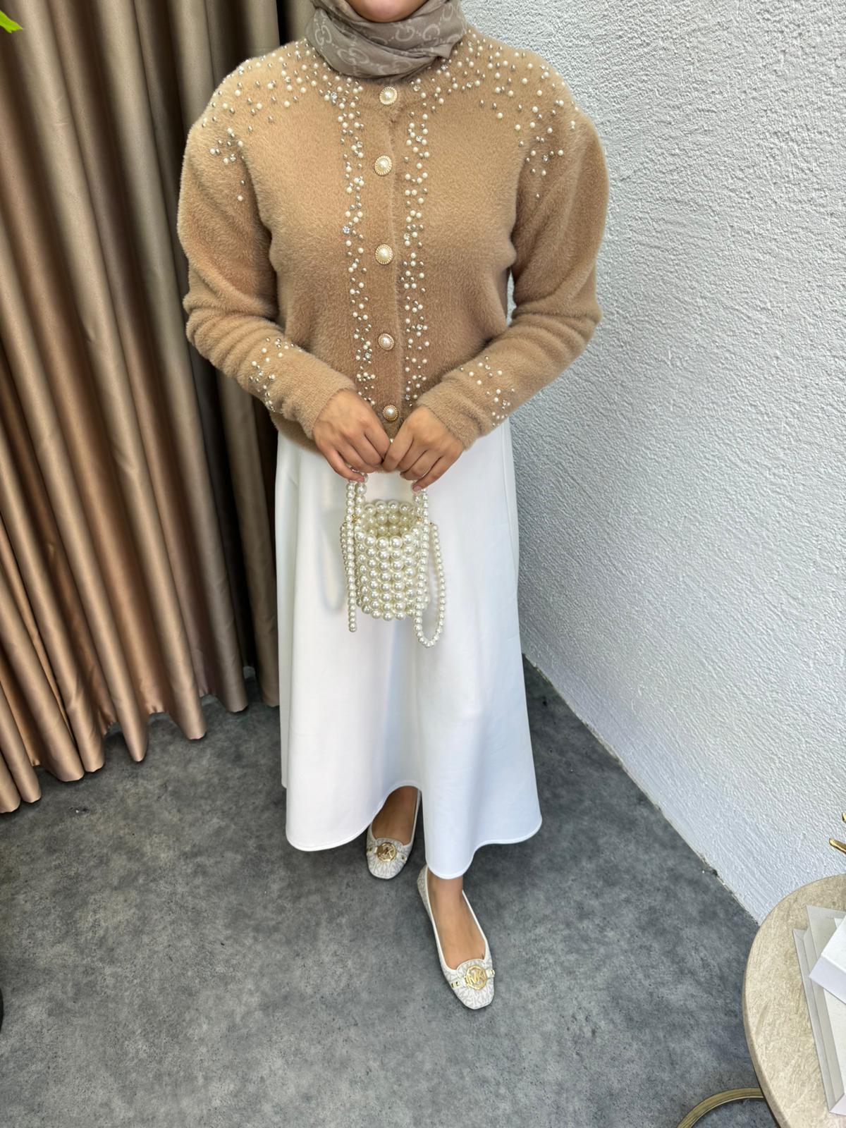 Angora Embellished Cardigan Brown