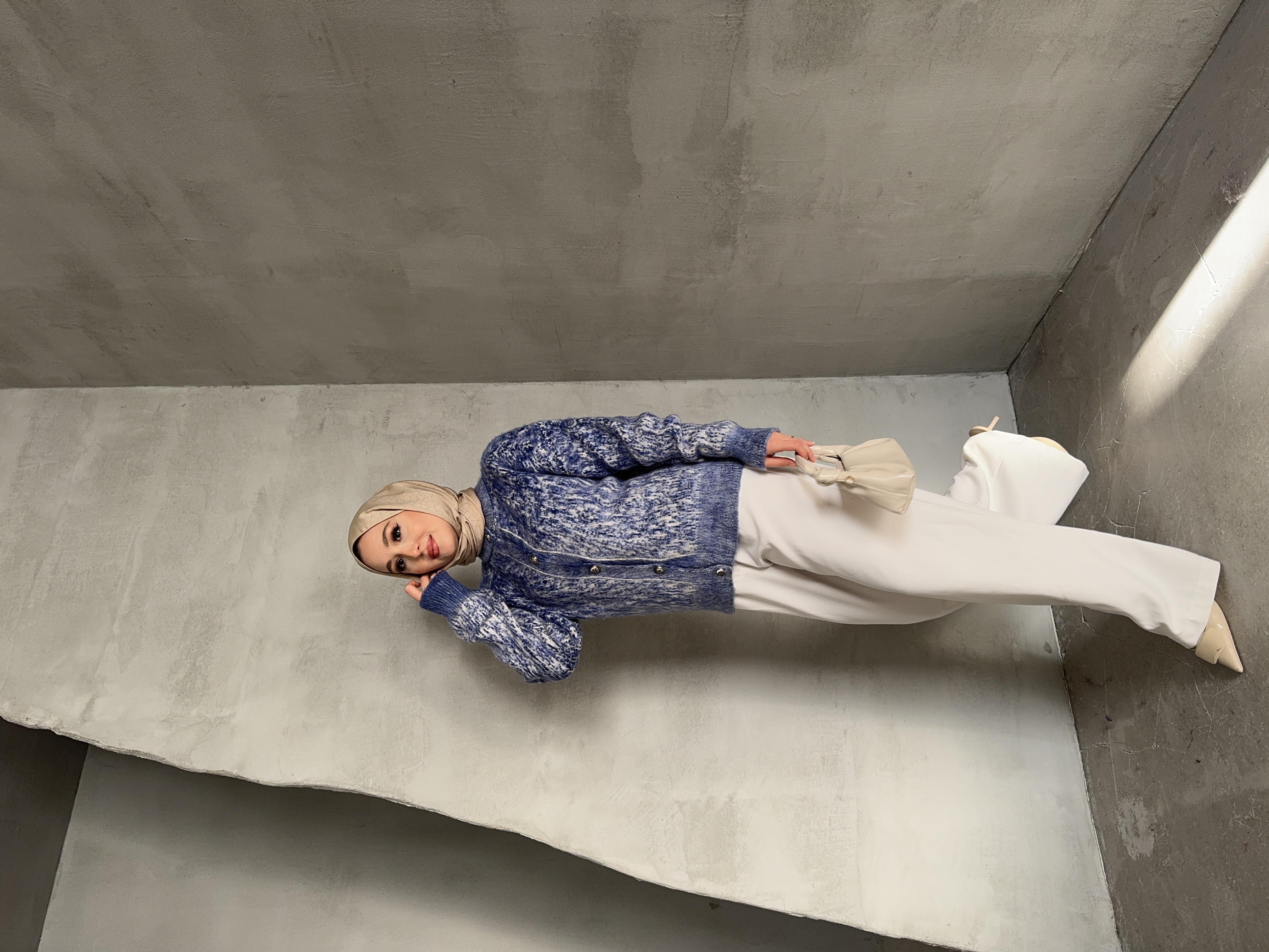 Speckled Knit Cardigan Blue