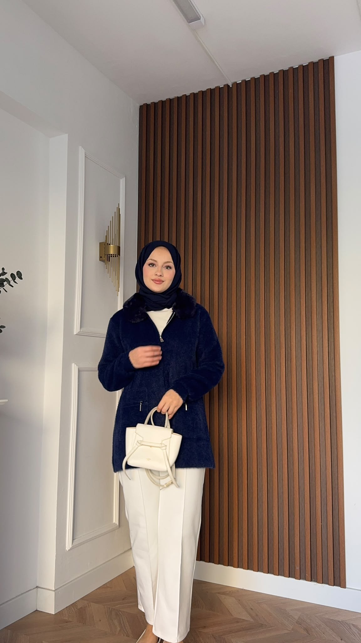 MEYSADESIGN HIRKA Kürklü Angora Hırka Lacivert