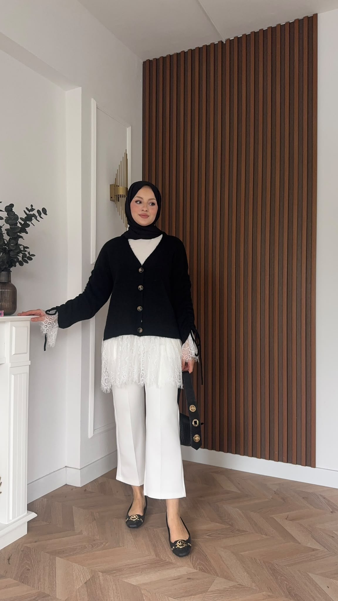 MEYSADESIGN HIRKA Örme Triko Hırka Dantel Detaylı Siyah