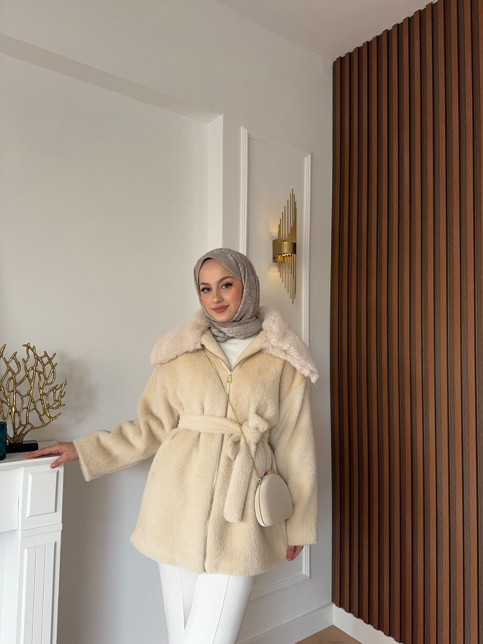 MEYSADESIGN KABAN Angora Kürk Kaban Bej