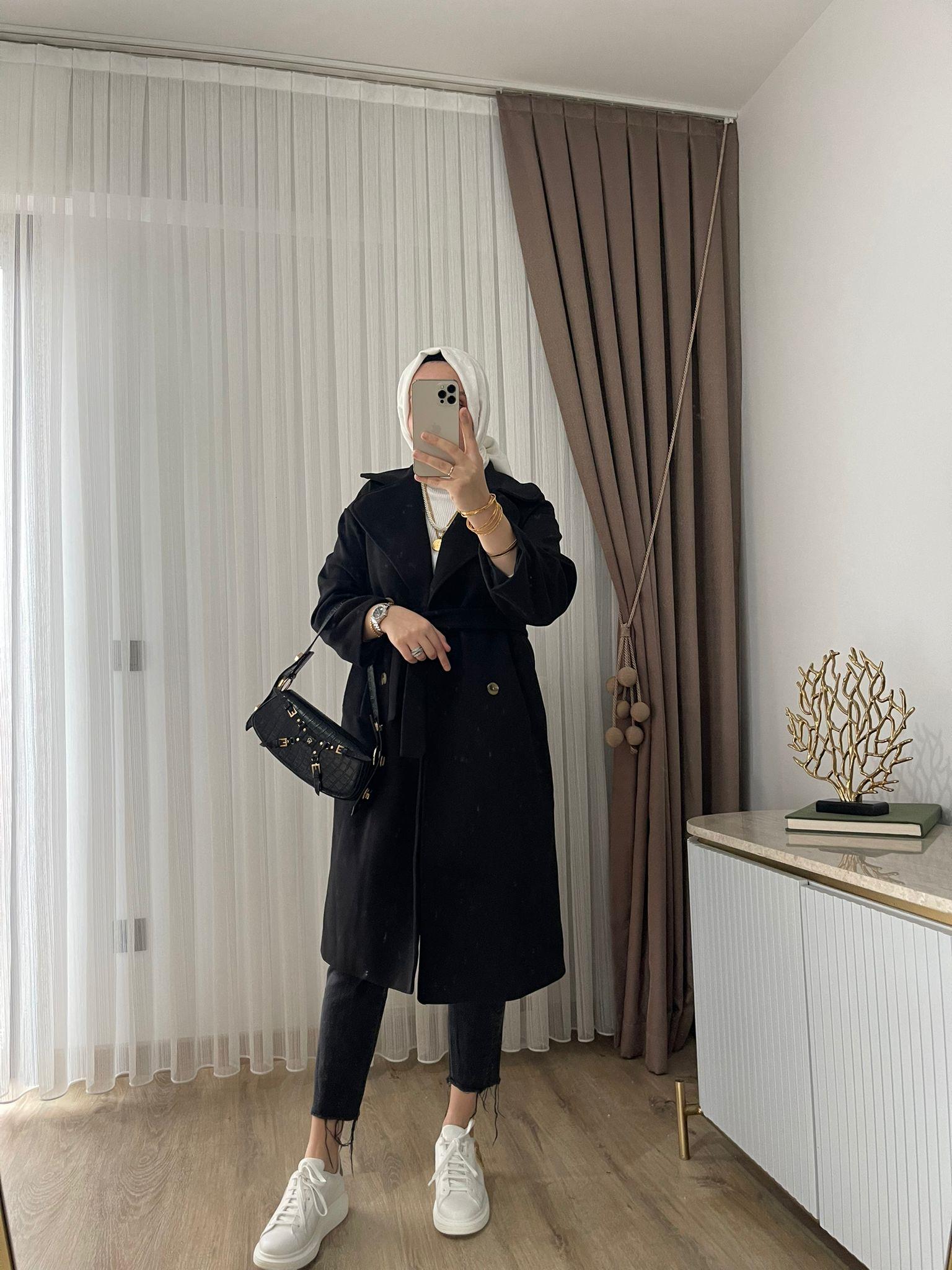 MEYSADESIGN KABAN Astarlı Kaşe Kaban Siyah