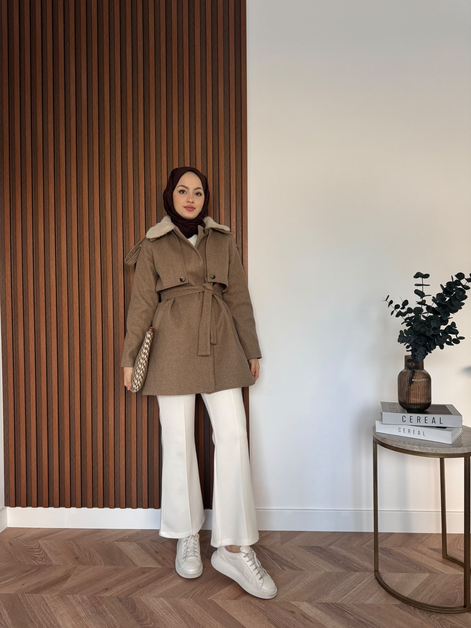 MEYSADESIGN KABAN Kürk Yakalı Kaşe Kaban Camel