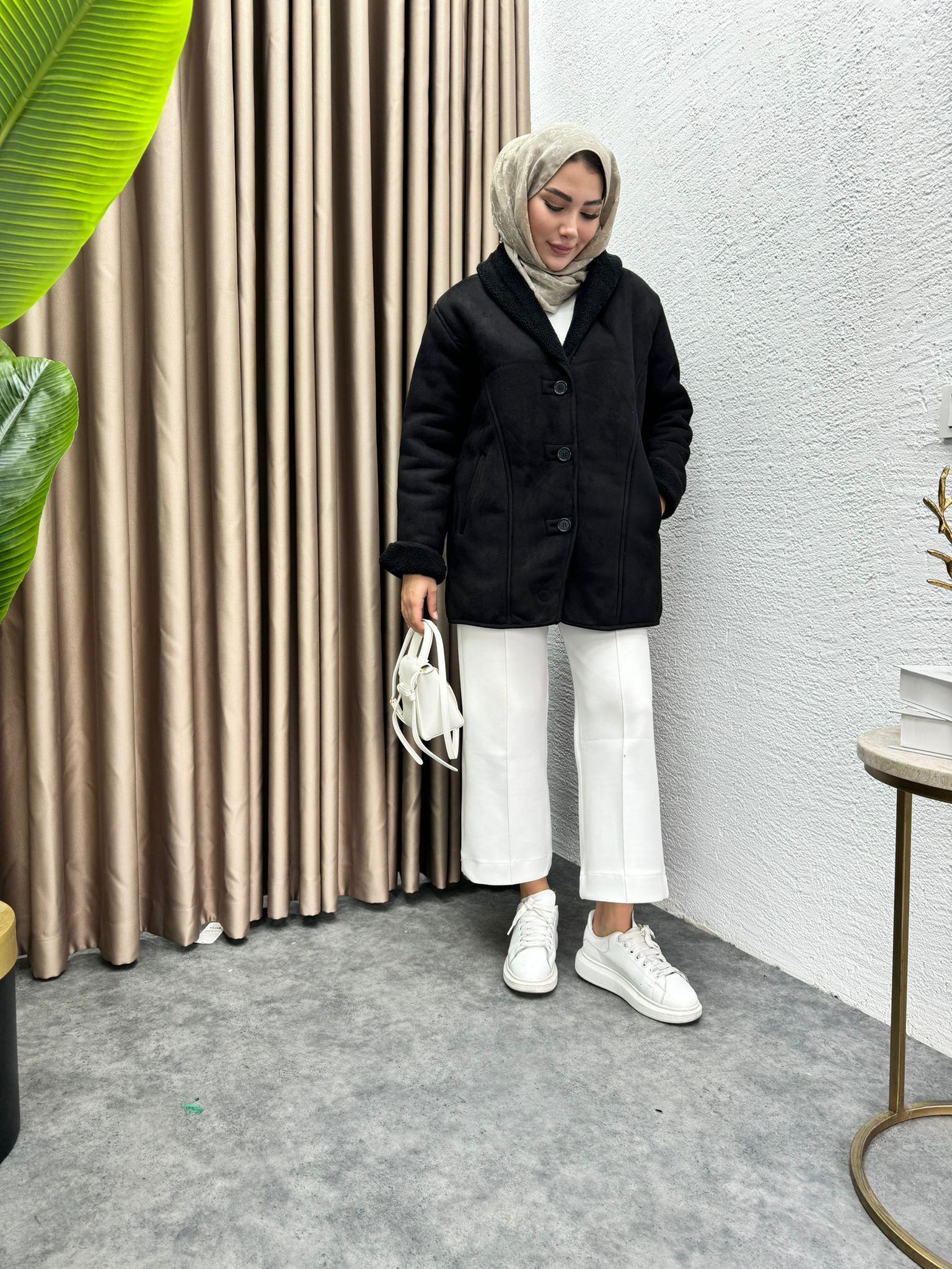 Lüx Buttoned Suede Parka Black