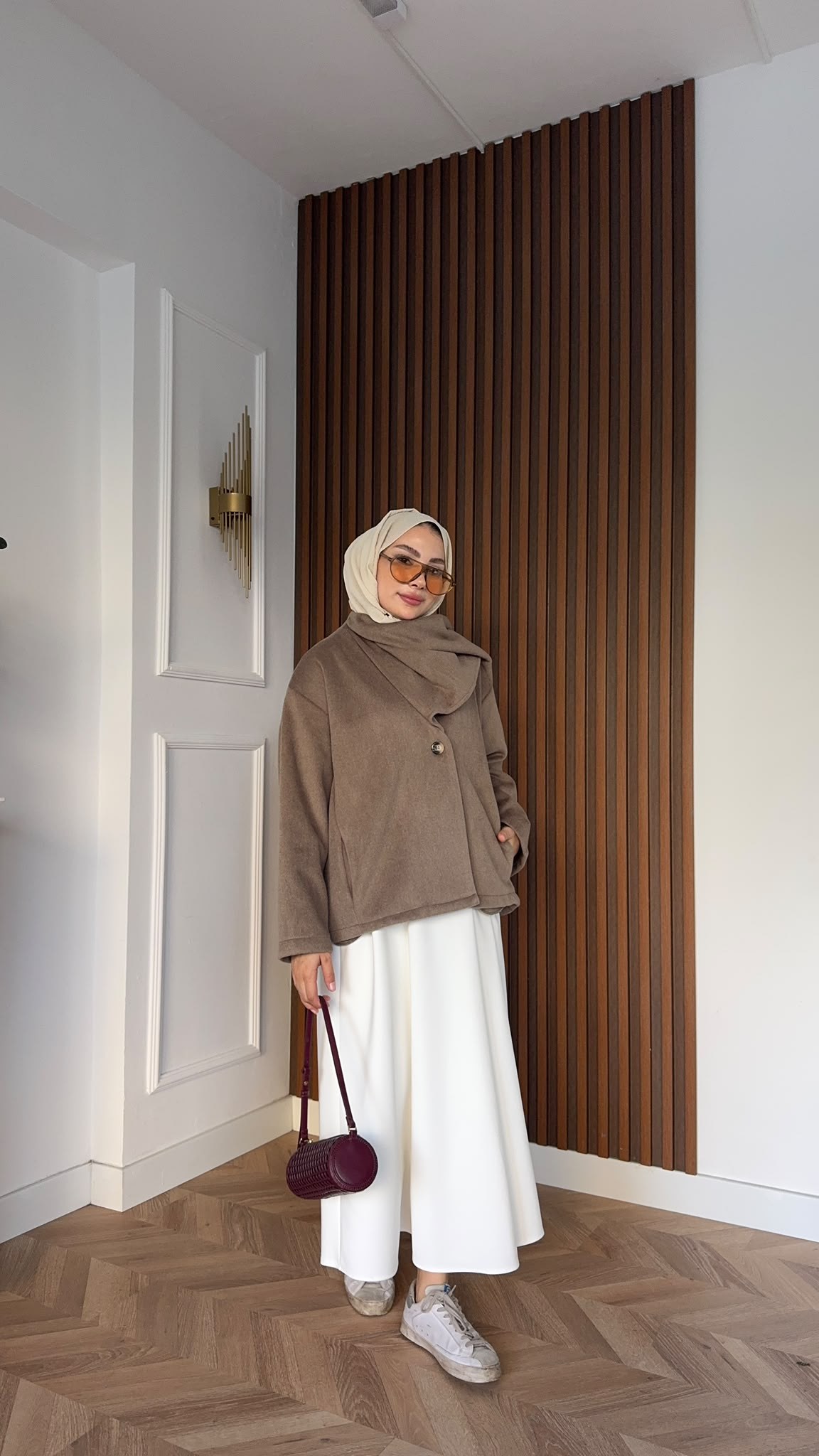 MEYSADESIGN KABAN Tek Düğmeli Atkılı Kaşe Kaban Vizon
