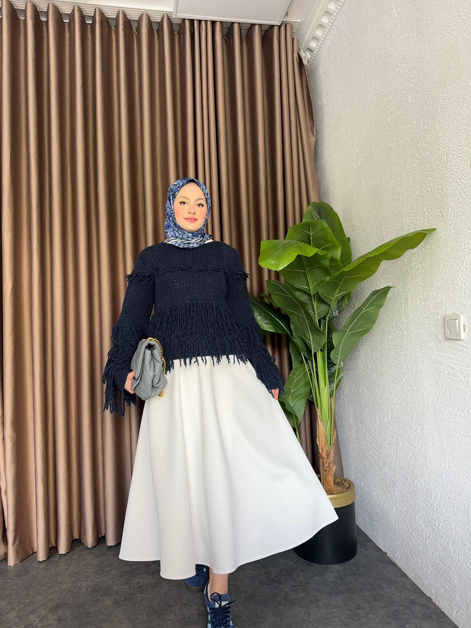 Fringed Knitted Sweater Navy