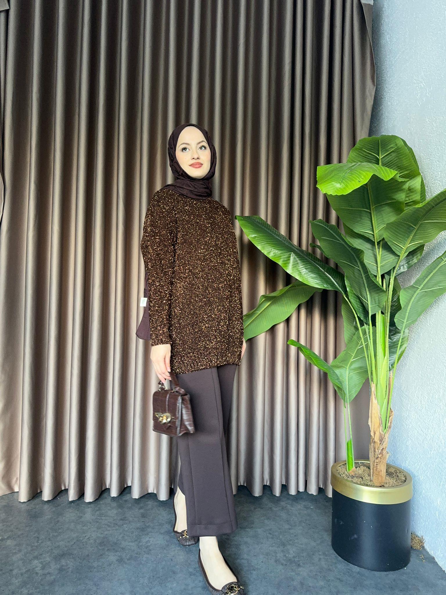 Shine Knitted Sweater Brown