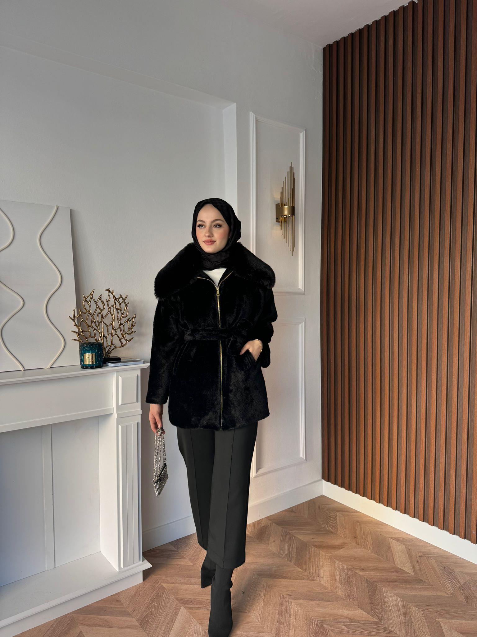 Angora Fur Luxury Coat Black