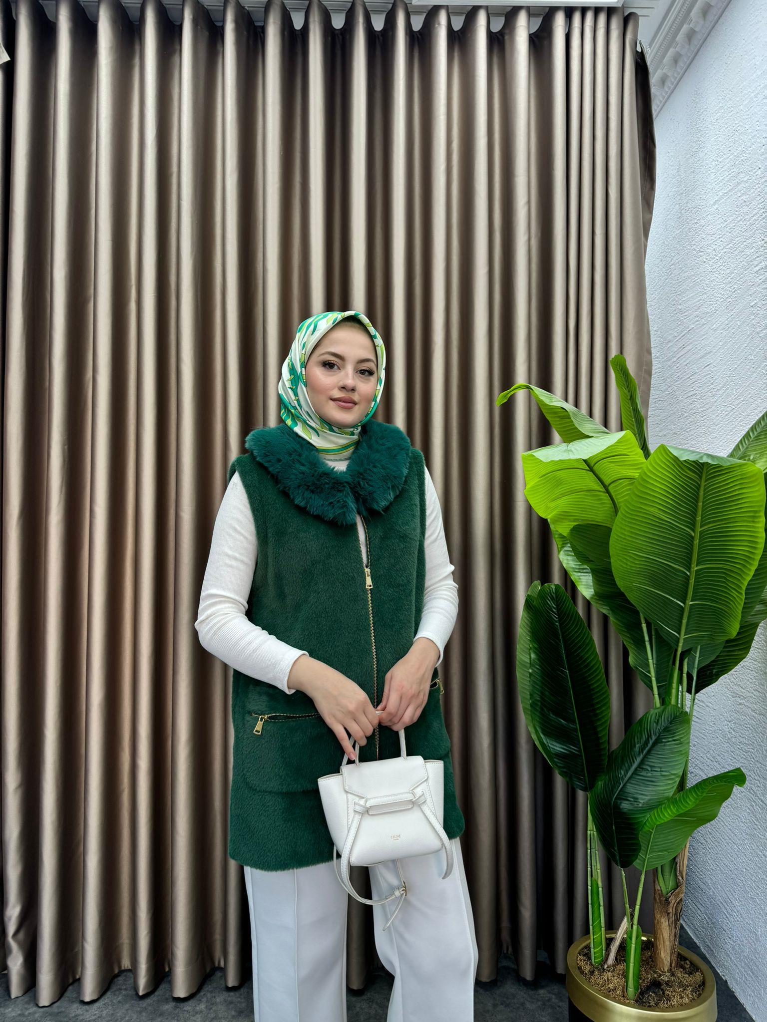 Angora Fur Waistcoat Emerald Green