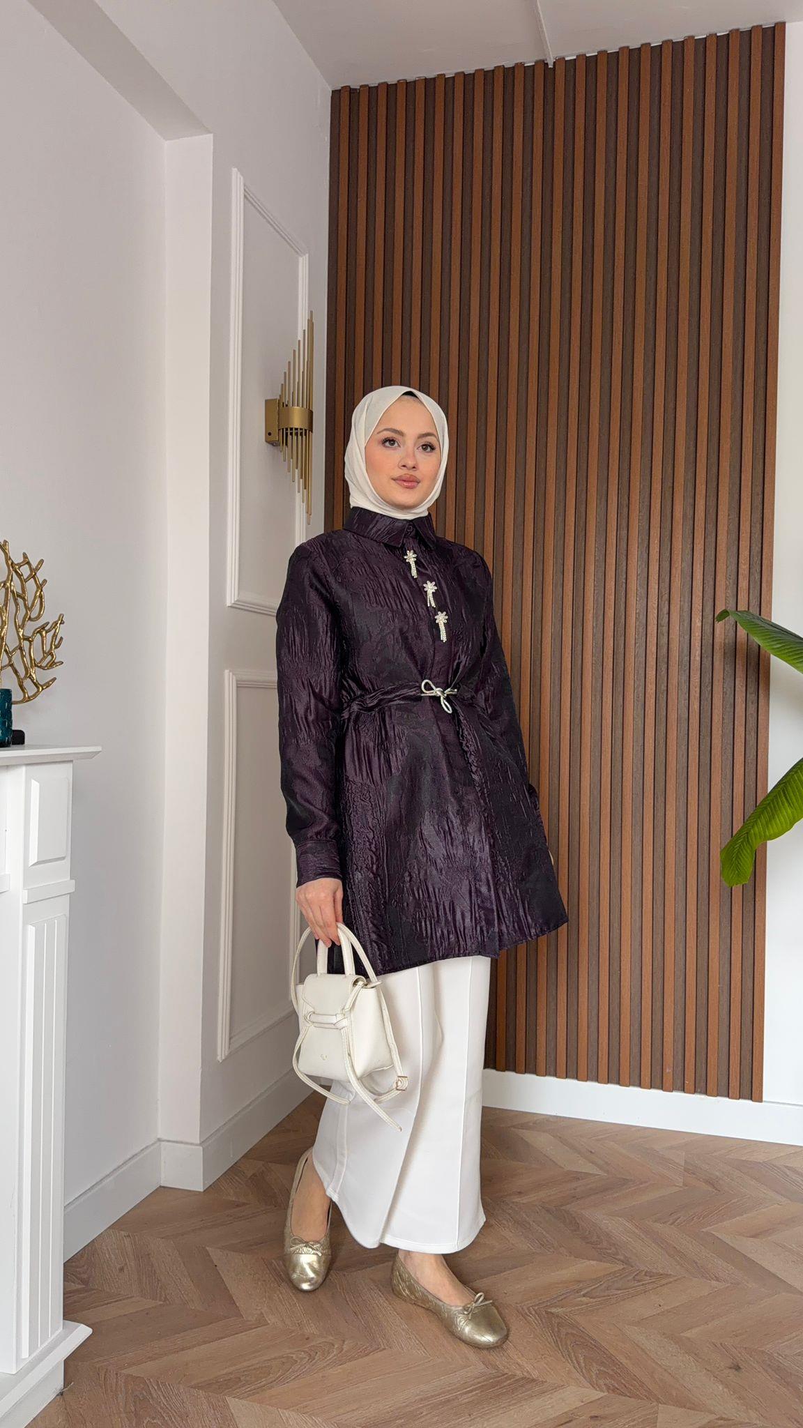 Embellished Embroidered Taffeta Jacket Plum