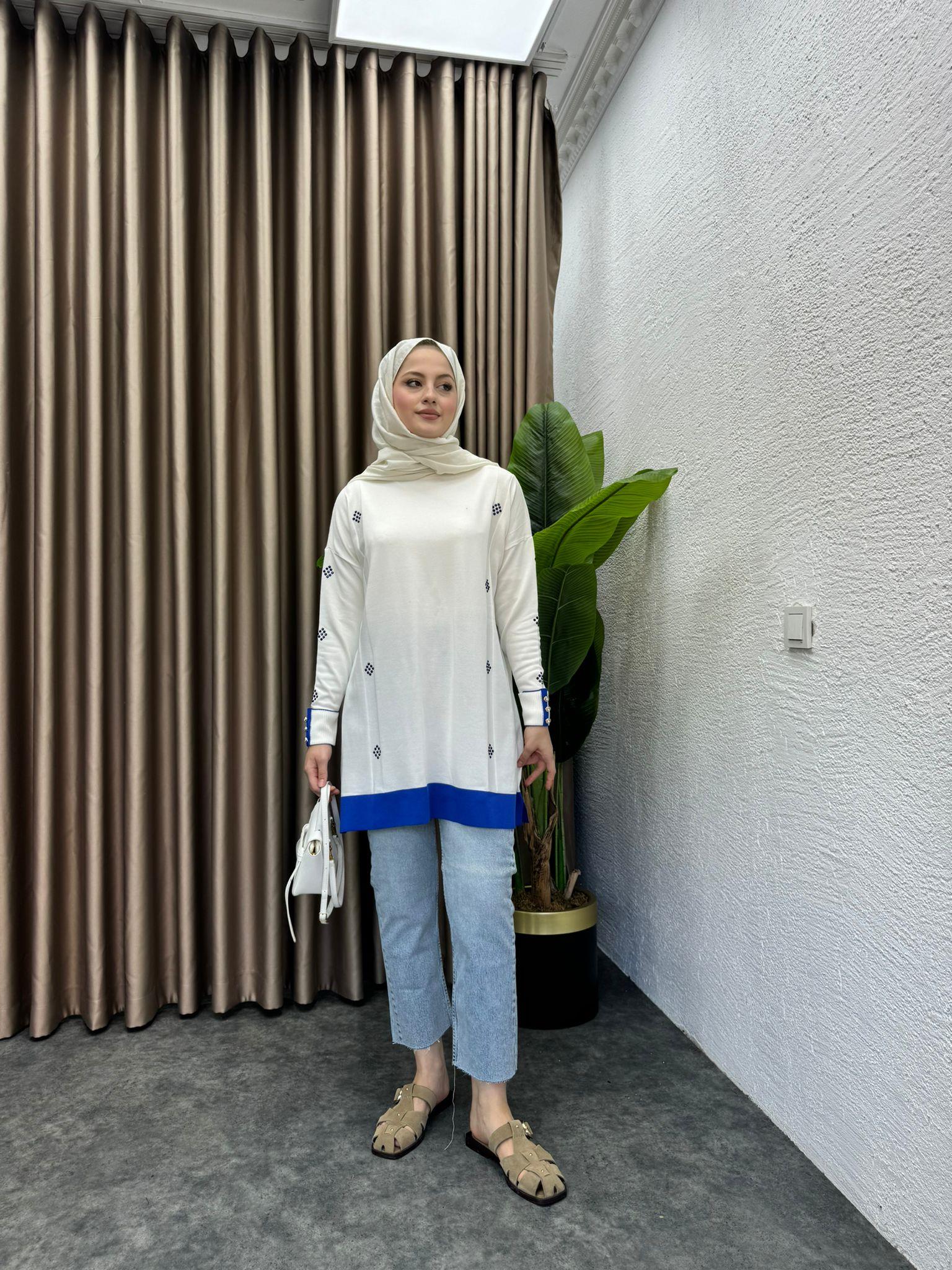 Dual Color Embellished Merserized Tunic Blue