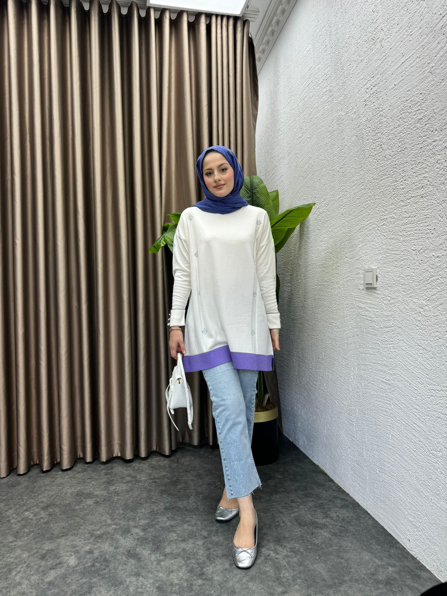 Dual Color Embellished Merserized Tunic Lilac