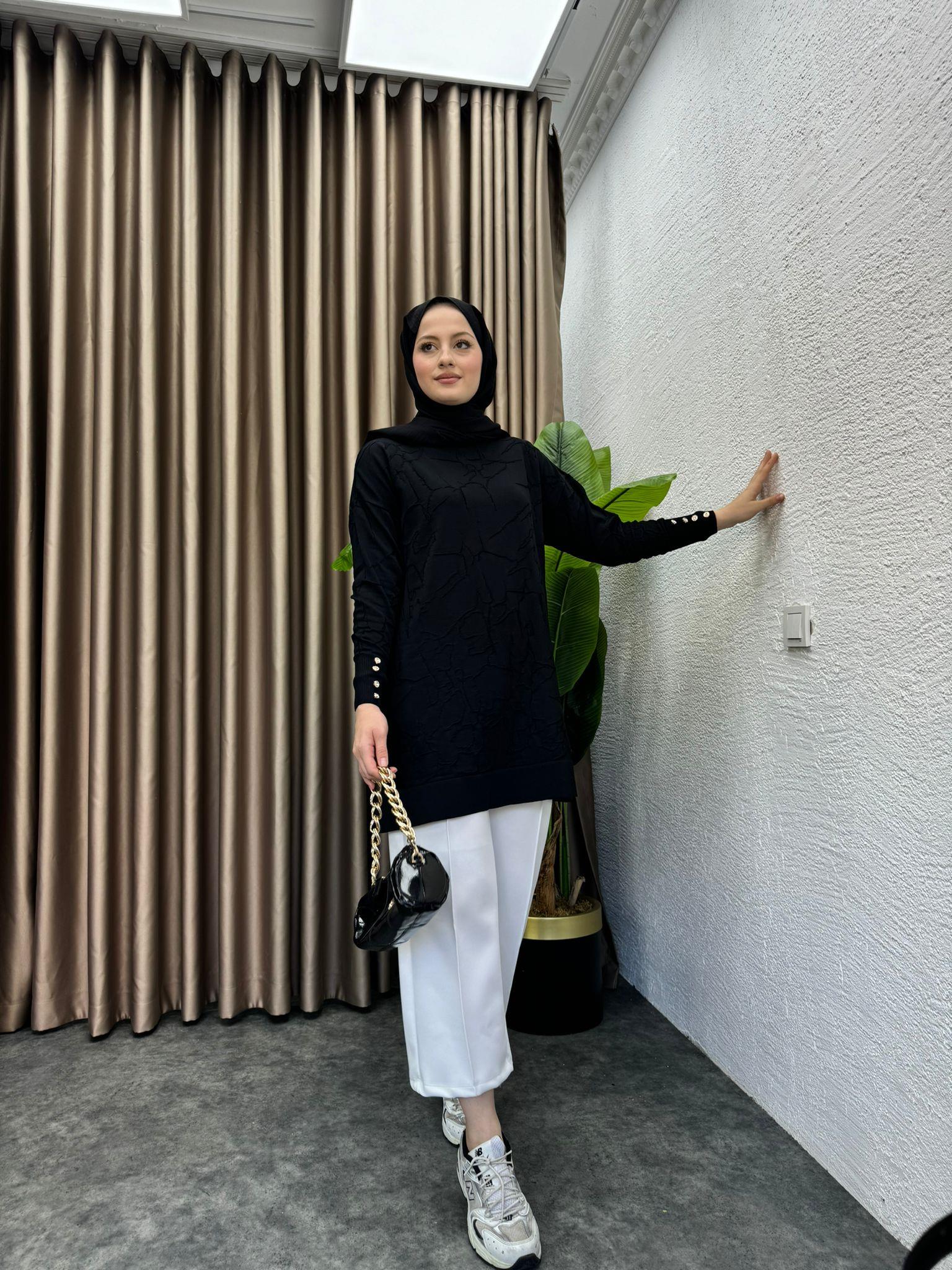 Patterned Merserized Tunic Black