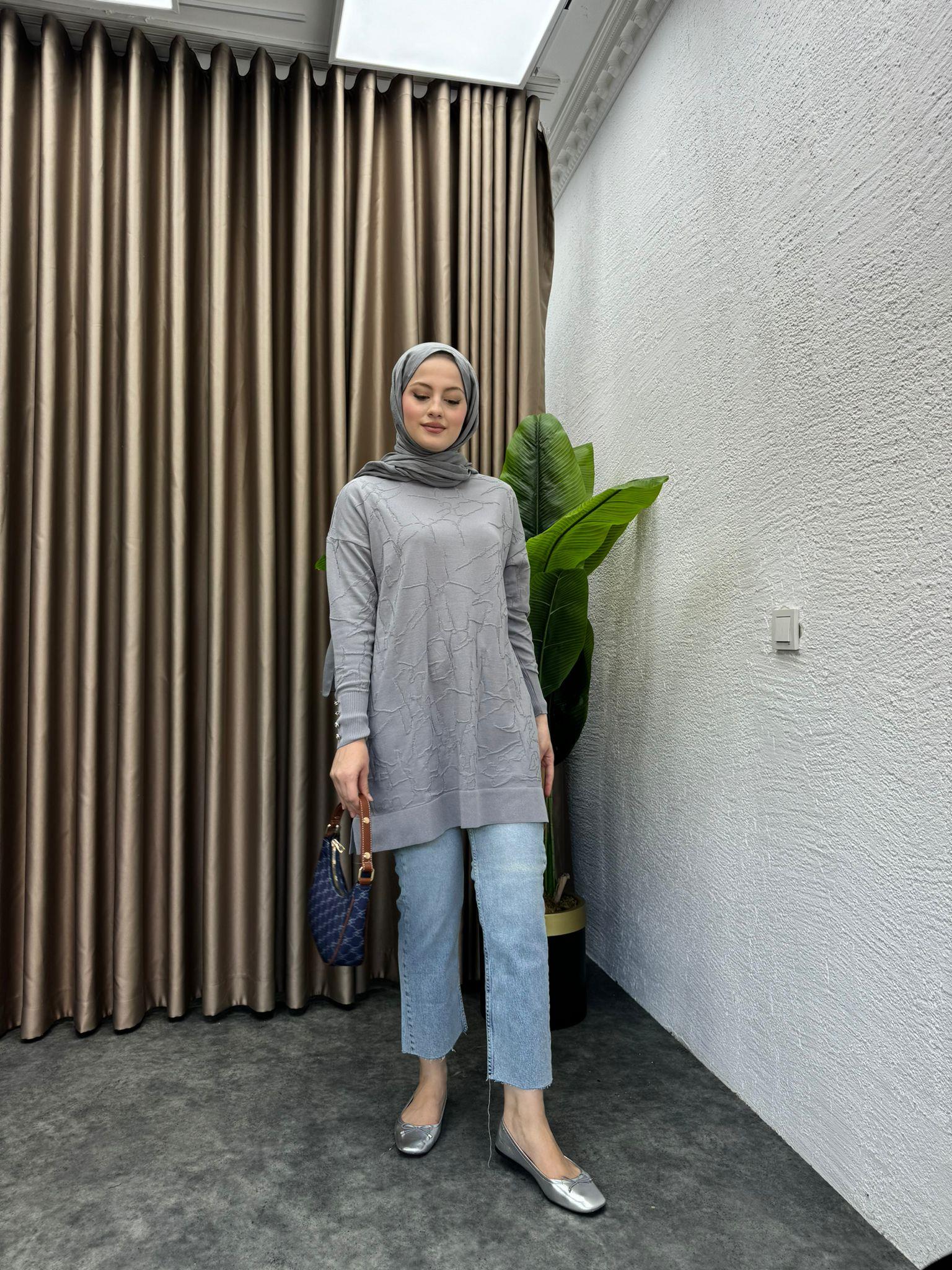 Patterned Merserized Tunic Grey