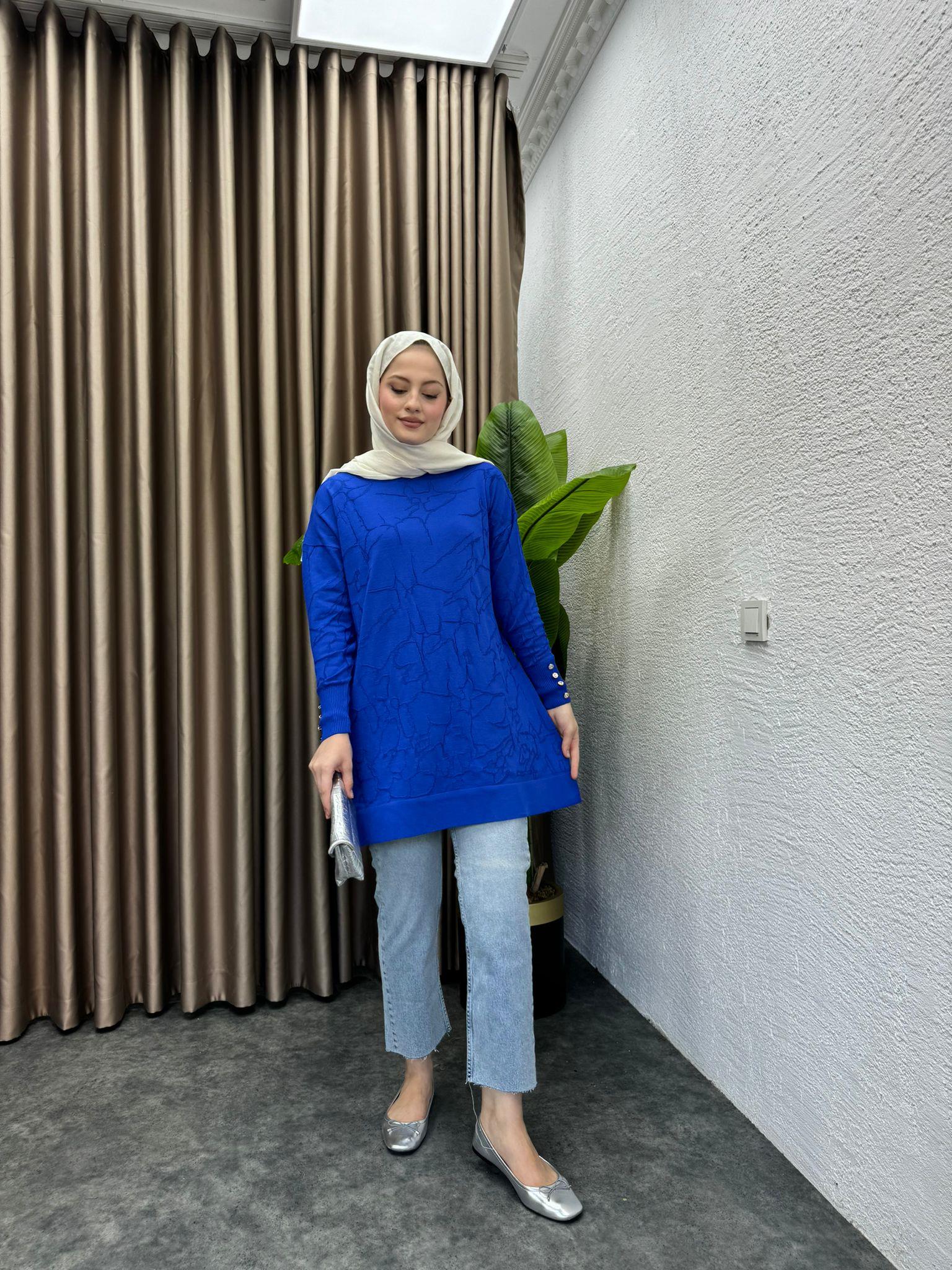 Patterned Merserized Tunic Saks Blue