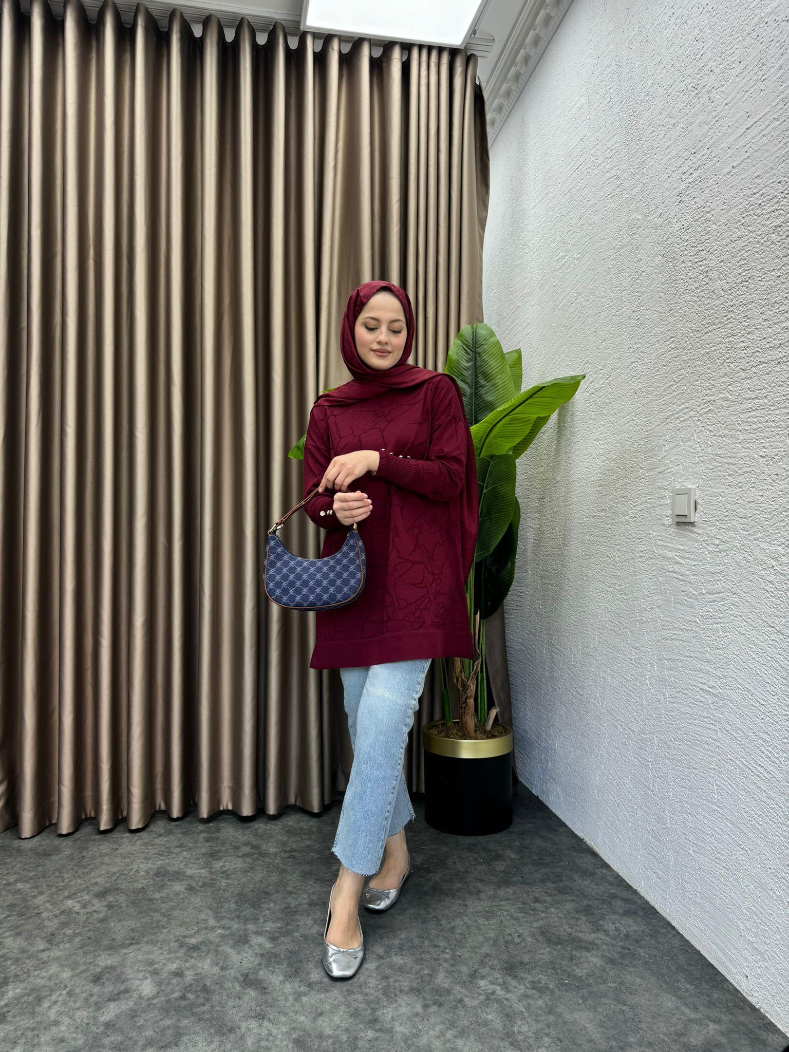 Patterned Merserized Tunic Burgundy