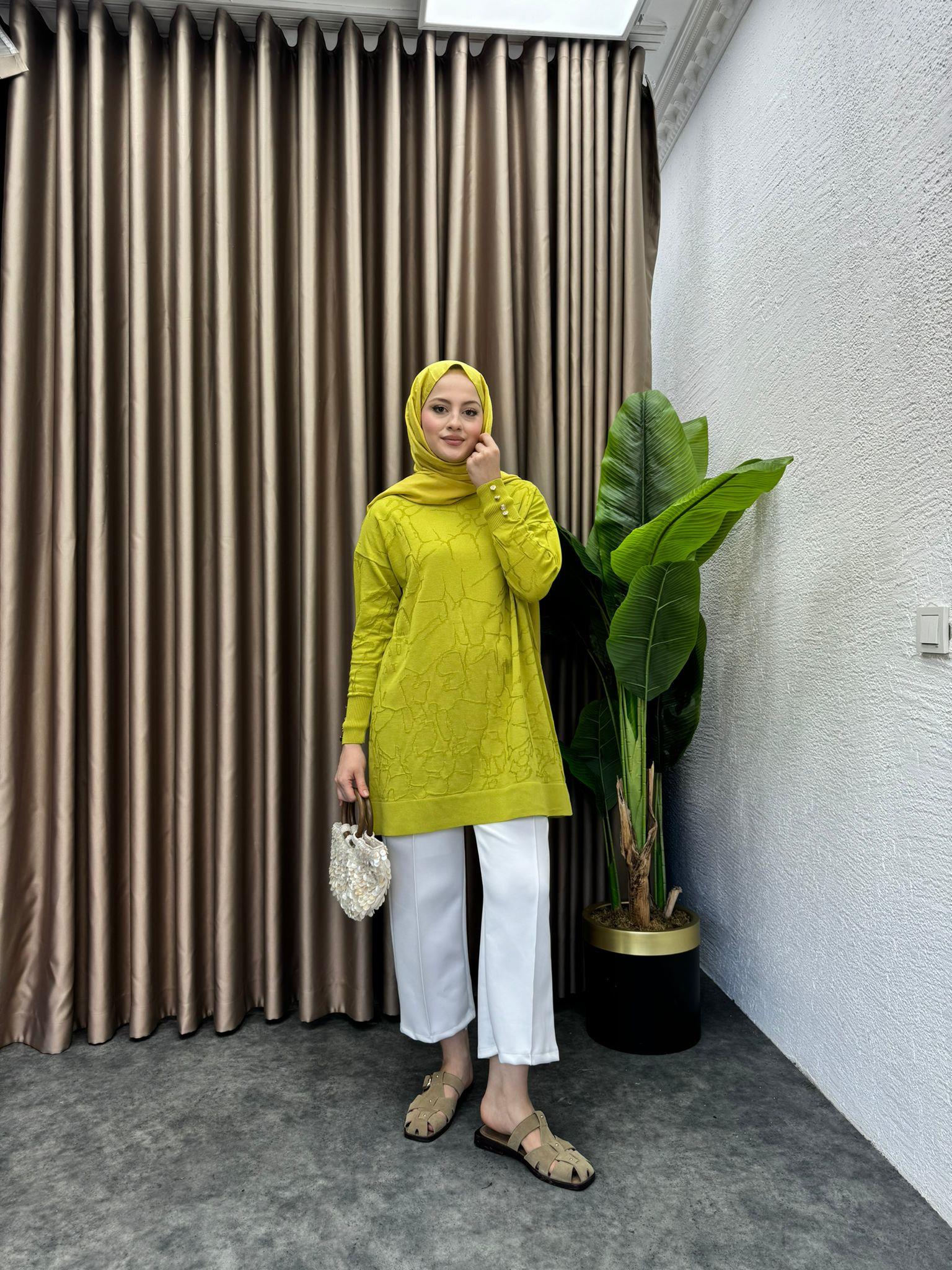 Patterned Merserized Tunic Oil Green