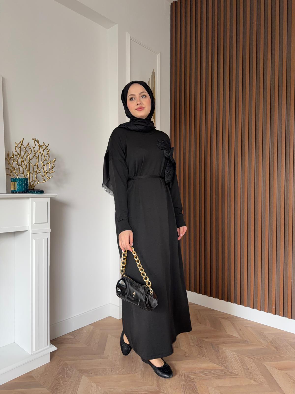 İdil Floral Merserized Dress Black