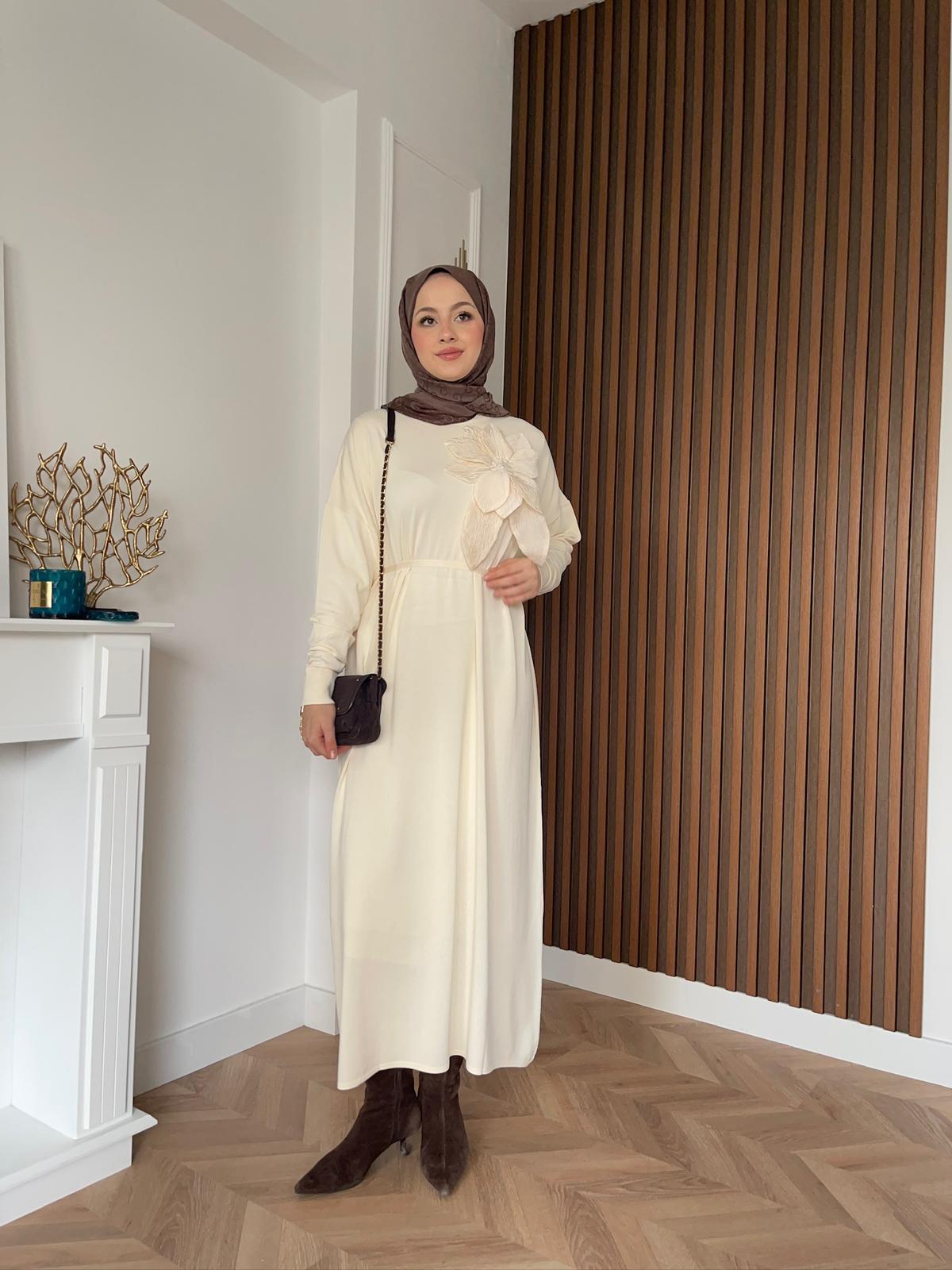 İdil Floral Merserized Dress Beige