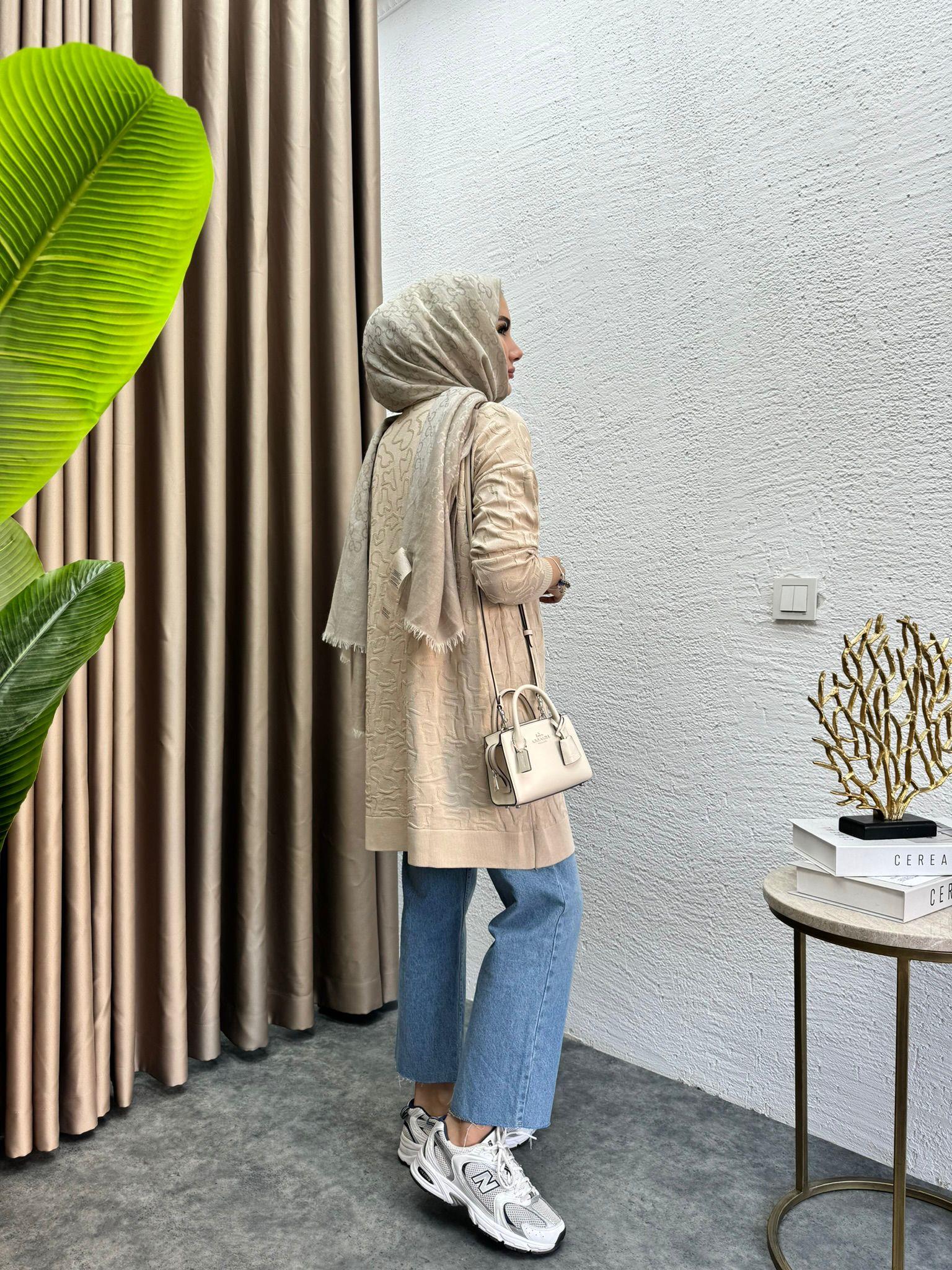 Pearl Embroidered Merserized Tunic Beige