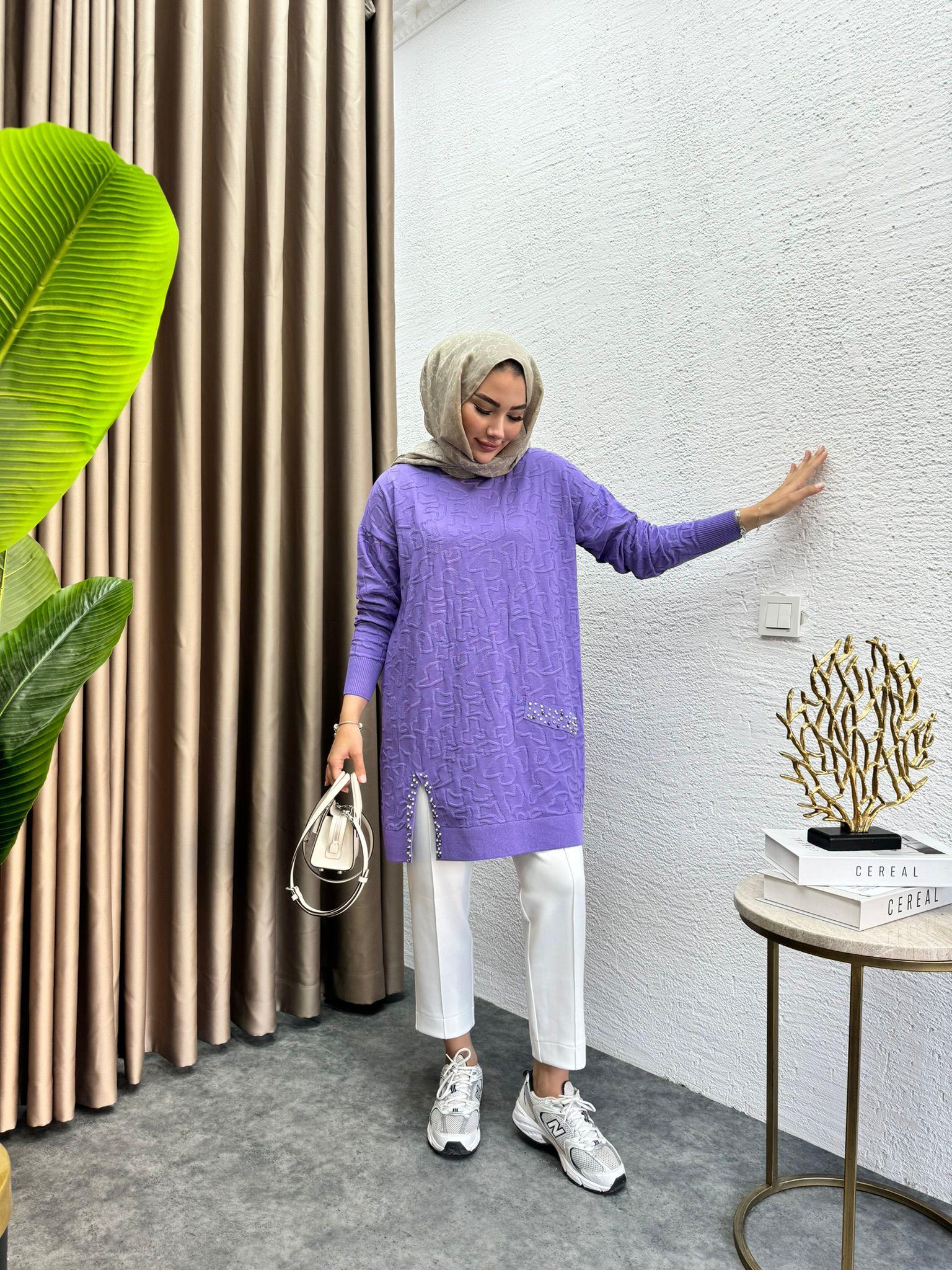 Pearl Embroidered Merserized Tunic Lilac