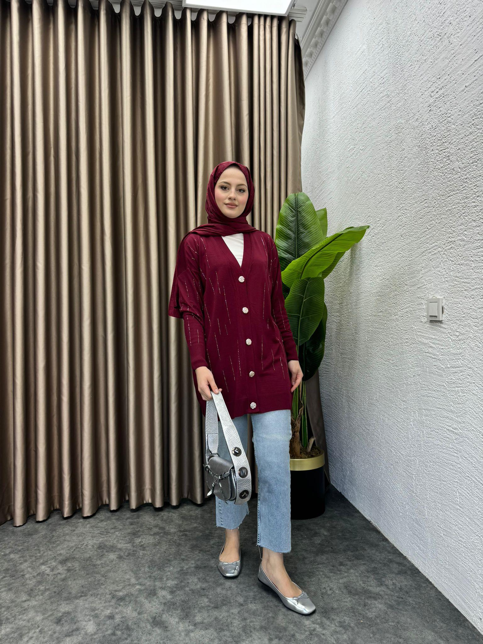 Shining Merserized Cardigan Burgundy