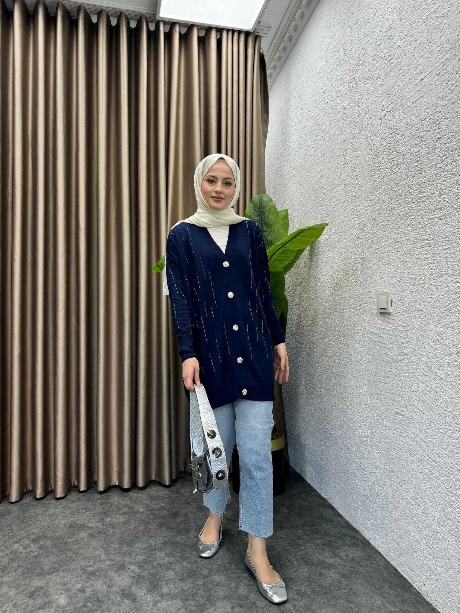 Shining Merserized Cardigan Navy