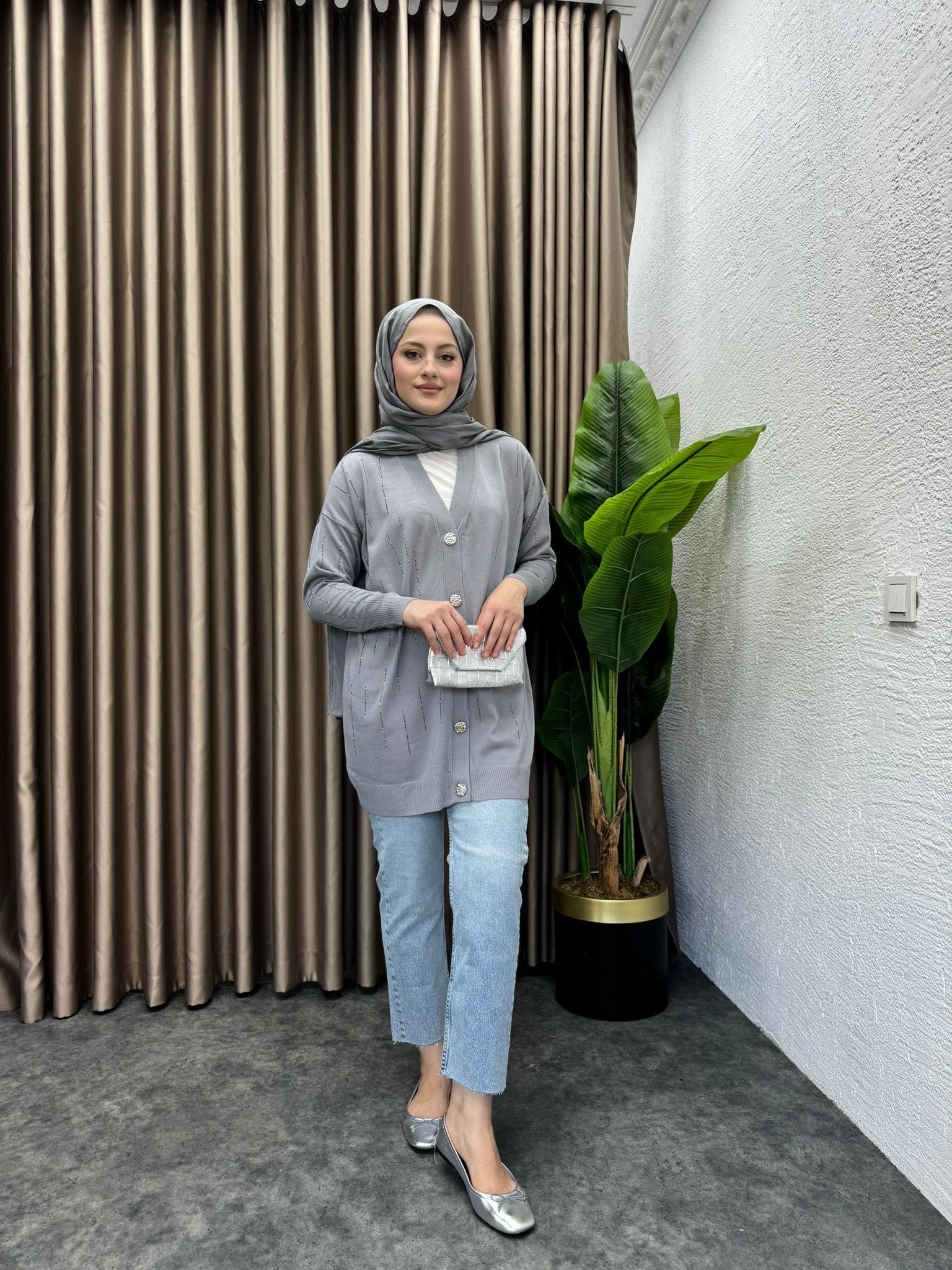 Shining Merserized Cardigan Grey