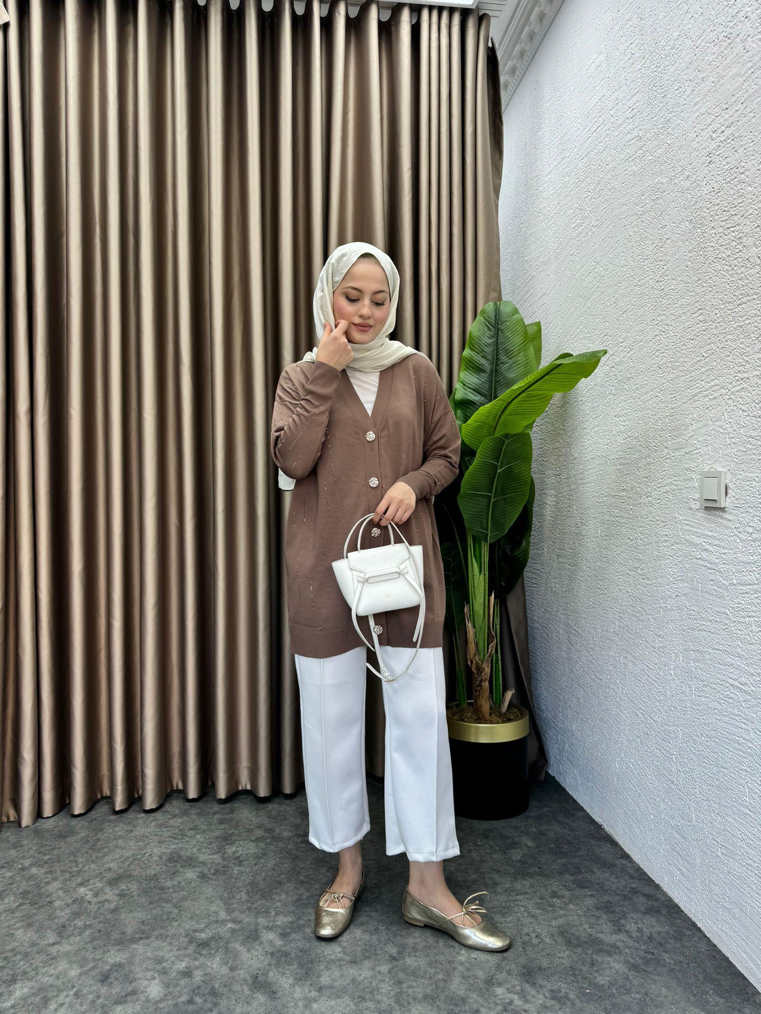 Shining Merserized Cardigan Brown