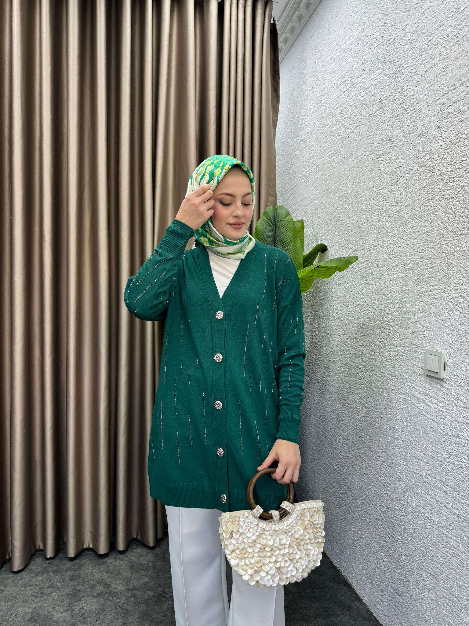 Shining Merserized Cardigan Emerald