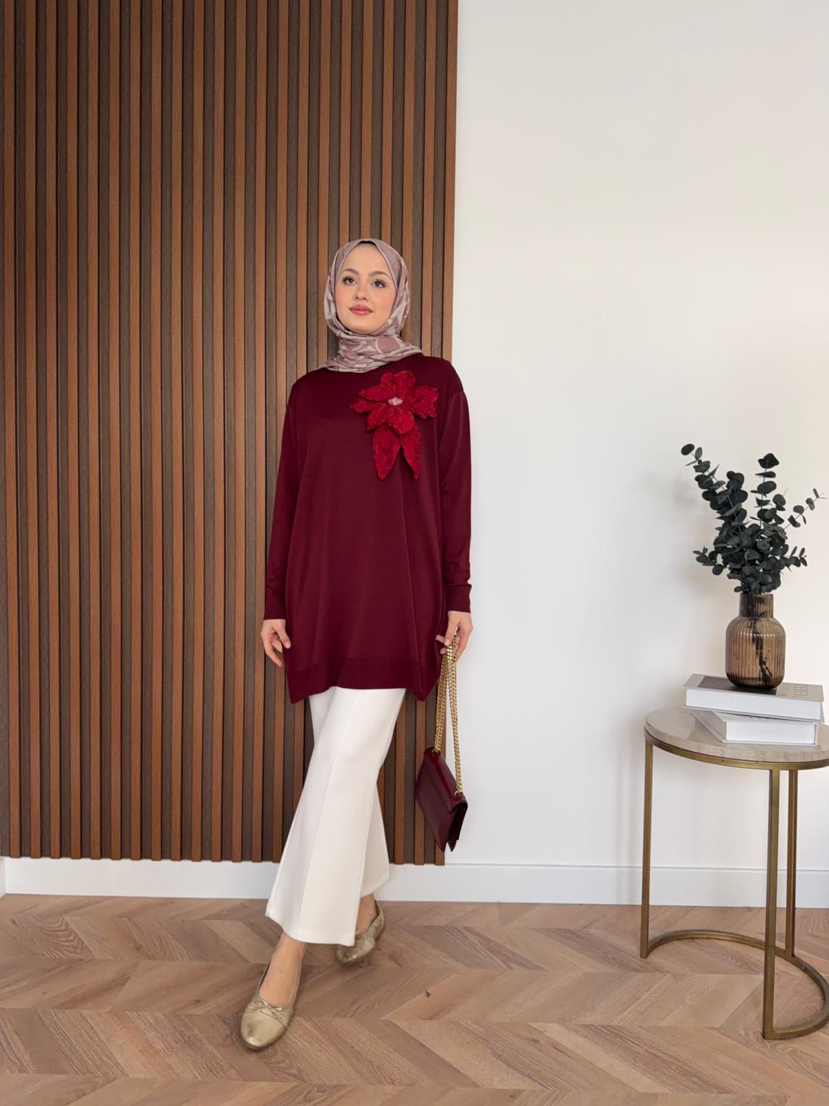 Mora Floral Merserized Tunic Burgundy