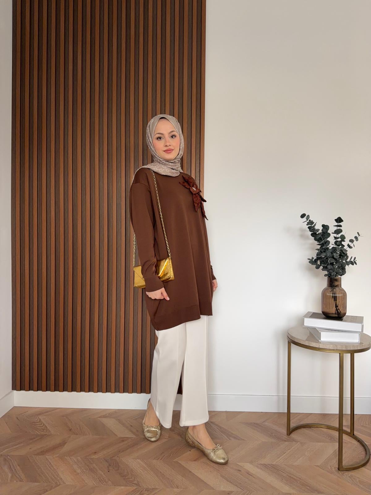 Mora Floral Merserized Tunic Brown