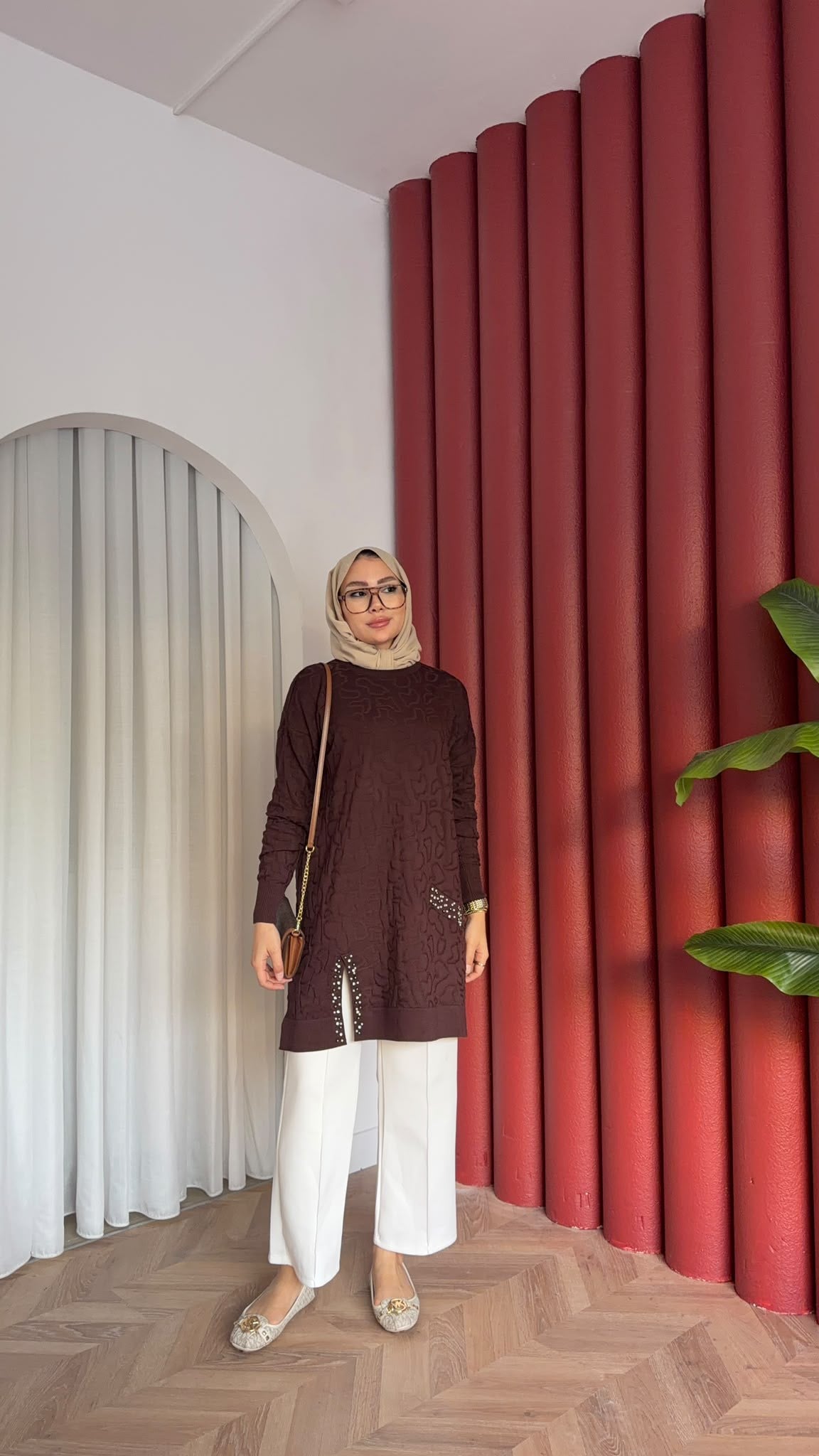 MEYSADESIGN MERSERİZE TUNİK İncili Merserize Tunik Acı Kahve